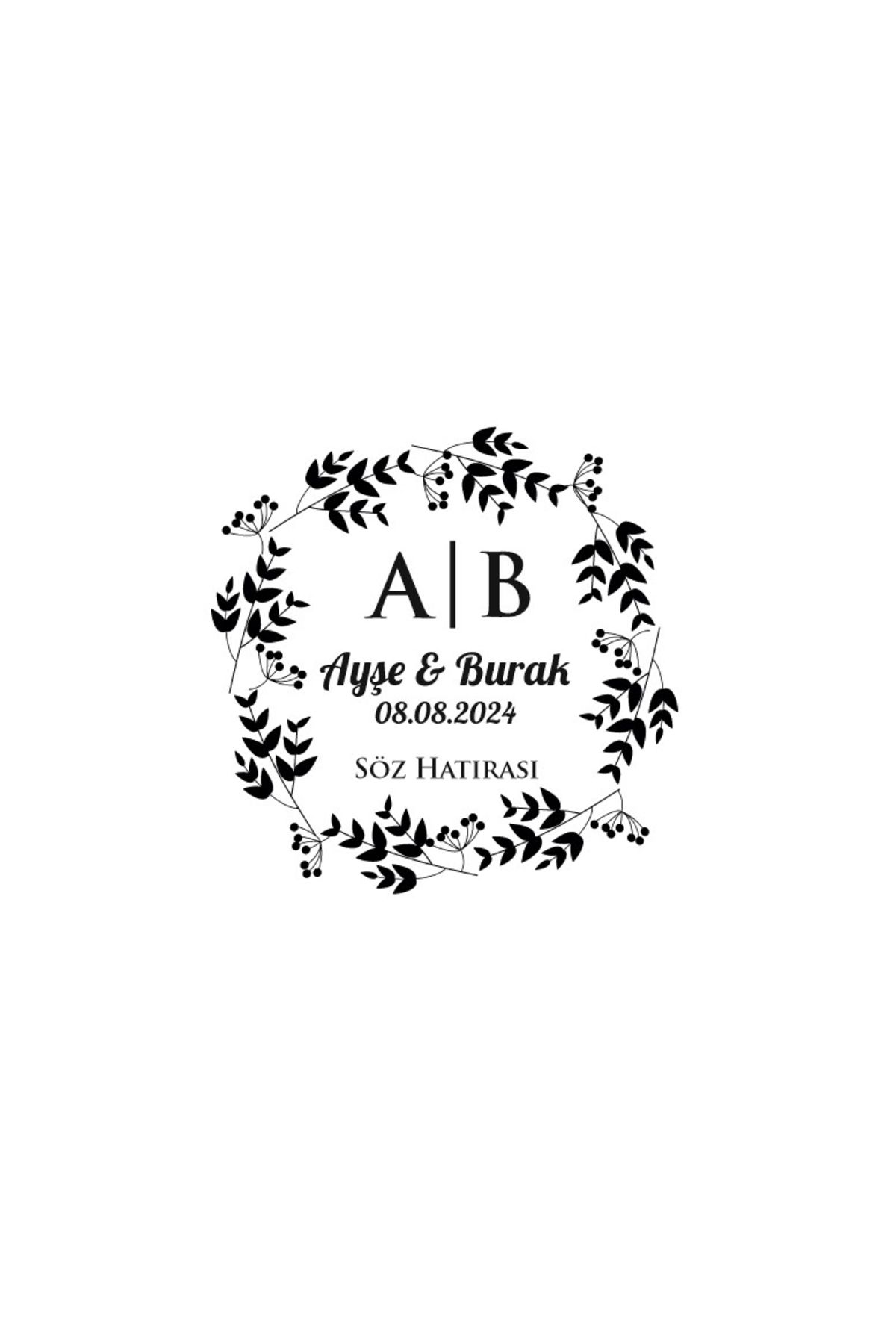 Reysa Tasarım İnce Dal ve Meyveli Yuvarlak Mühür Kına Nişan Düğün 3x3 cm özel etiket / 50 adet sticker