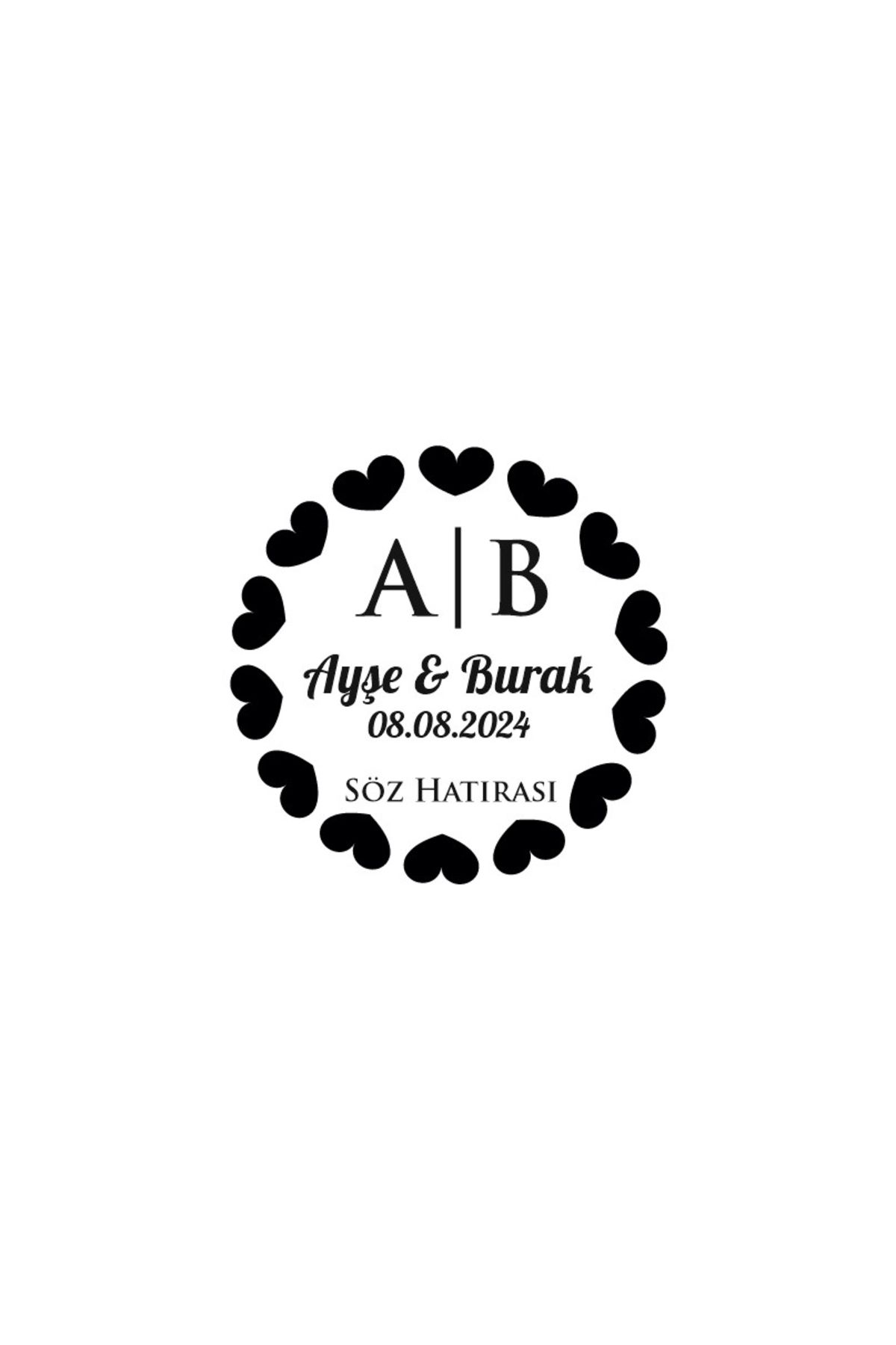 Reysa Tasarım Kalpli Çerçeveli Yuvarlak Mühür Kına Nişan Düğün 3x3 cm özel etiket / 50 adet sticker