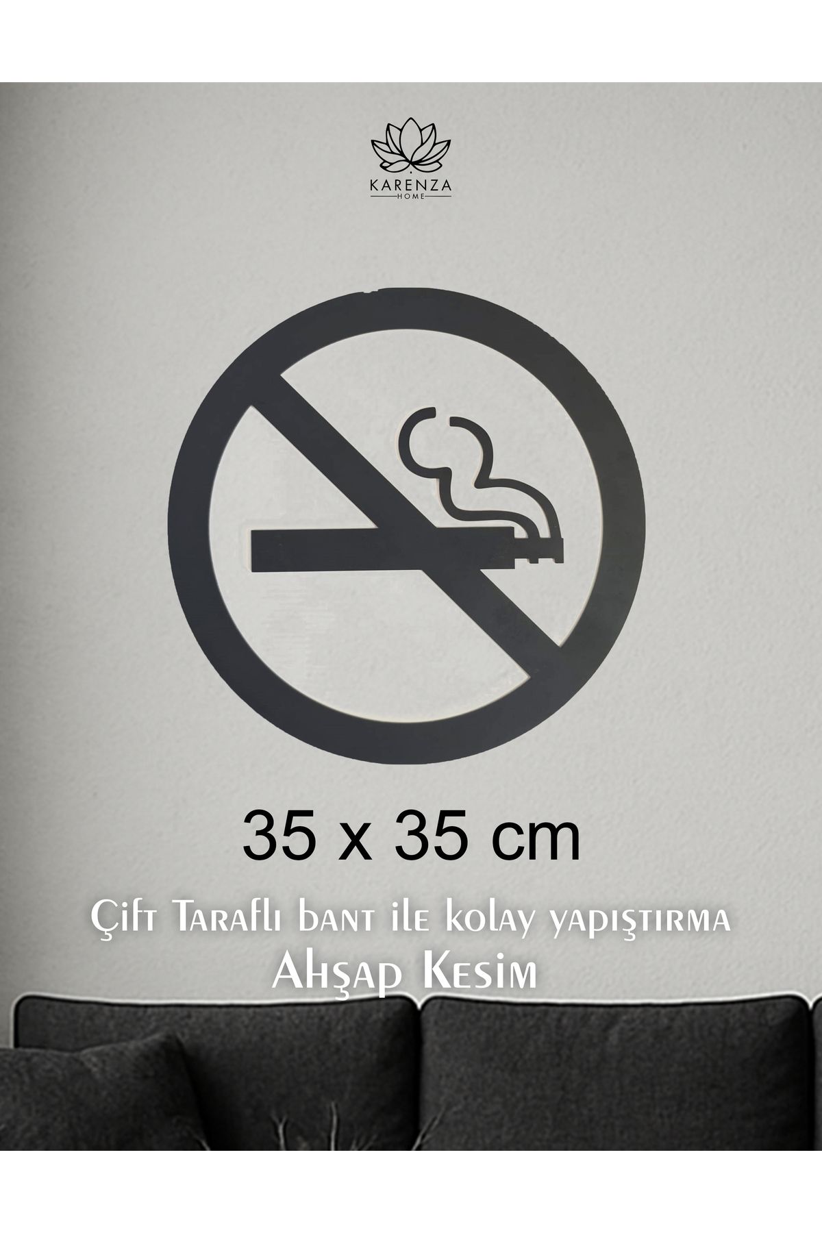 Karenza Home Ahşap MDF Siyah No Smoking Sigara İçilmez Duvar Dekoru 35x35 cm