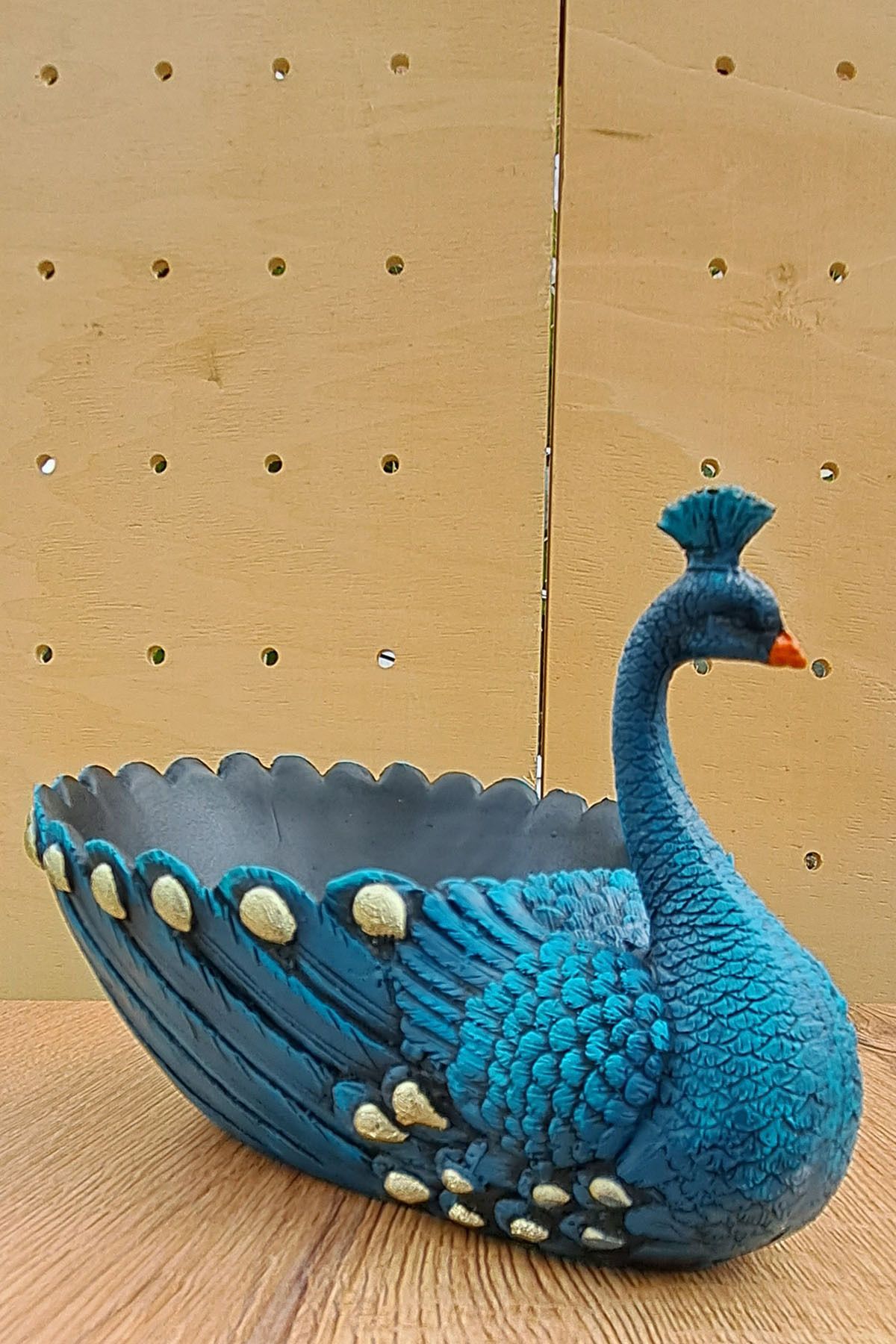 DEKORANLA Mavi Tavus Kuşu Dekoratif Biblo, 27x14 cm, Şık ve Zarif Ev Süsünüz İçin