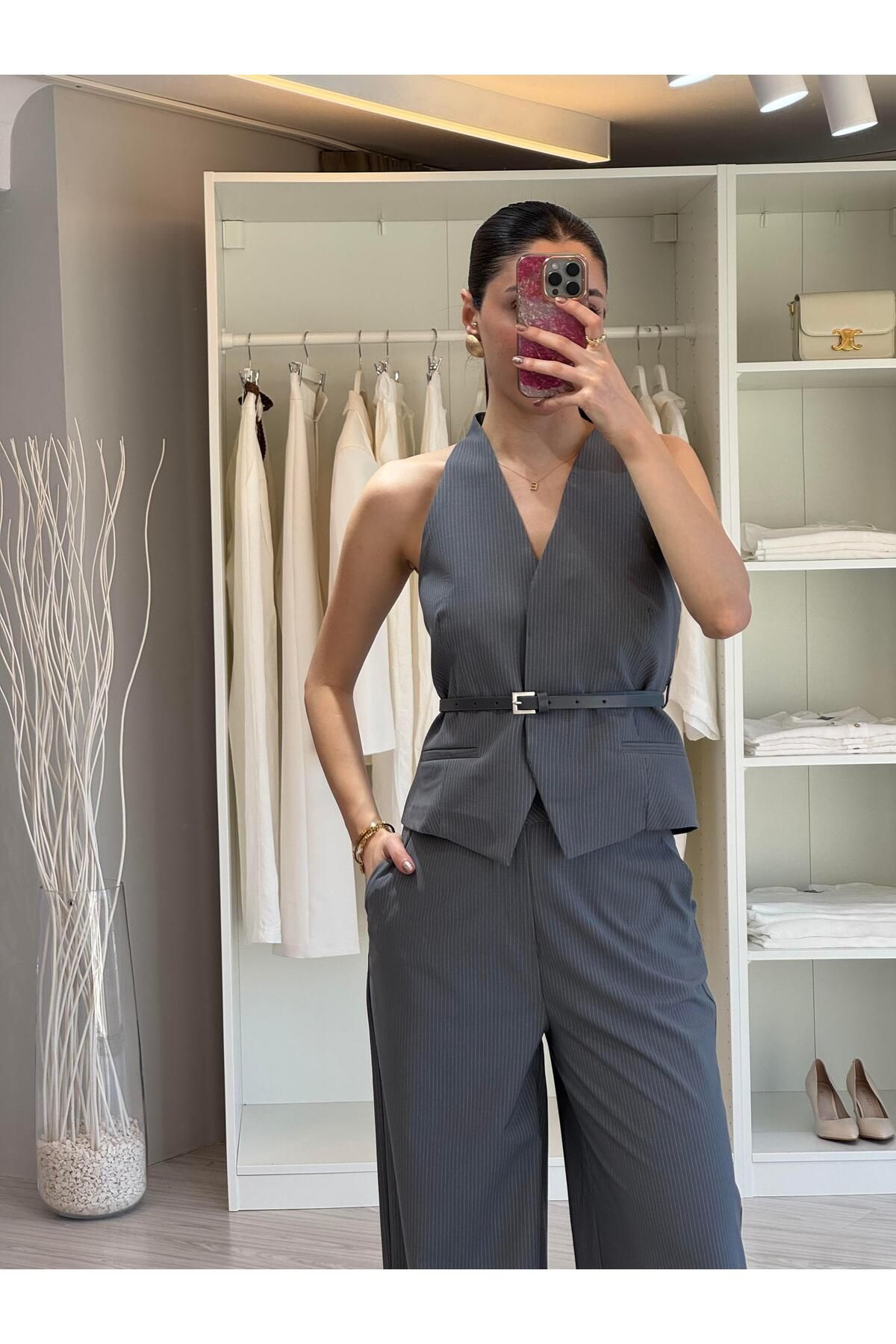 LUUNA STORE Yelek Pantolon Takım Çizgili