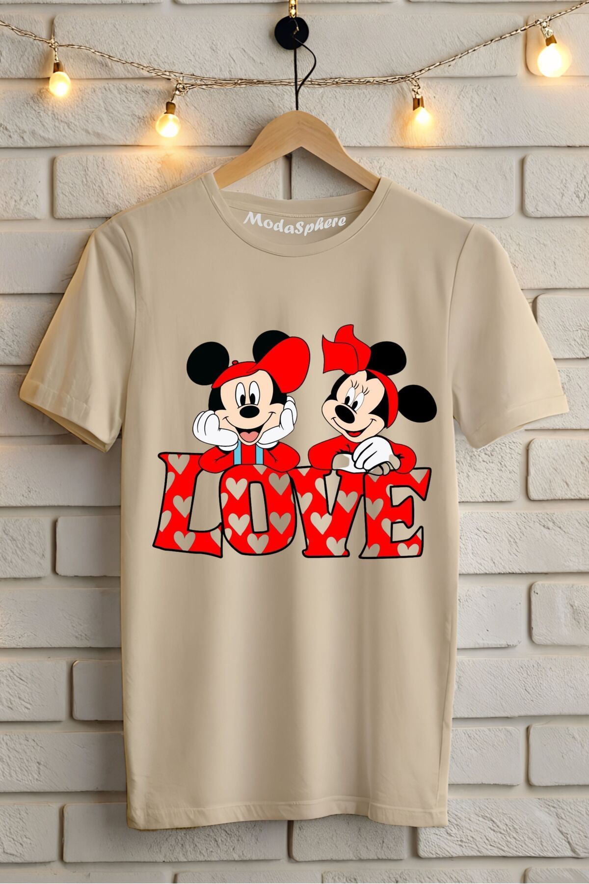 ModaSphere Love Mickey Baskılı Unisex Tişört