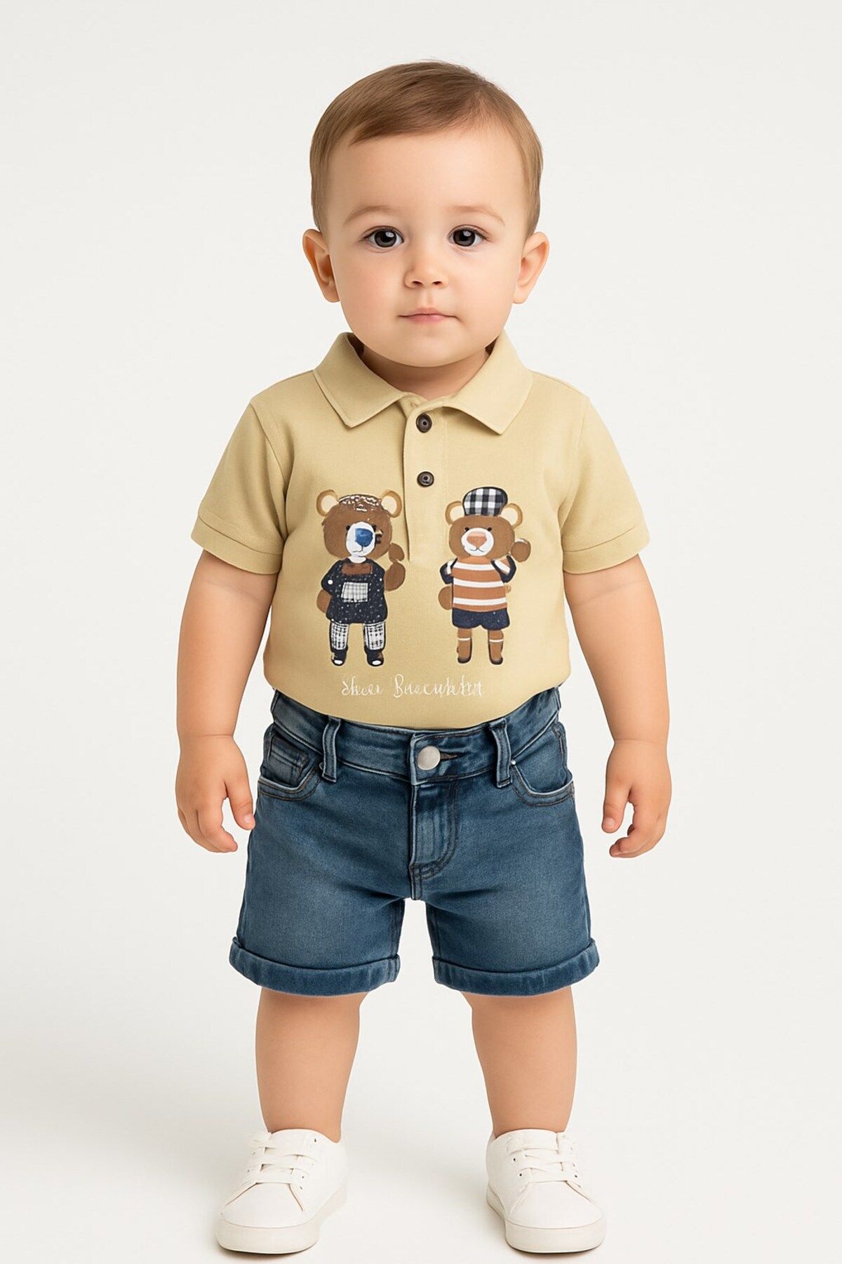 alfapazar Zolo Kids Yazlık Bej Erkek Bebek İkili Takımı Kot Pantolon