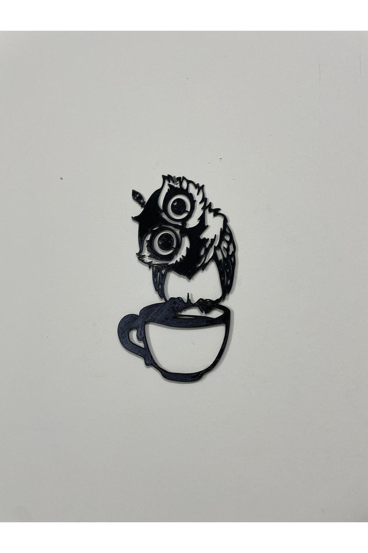 3dmakers COFFEE Yazılı Baykuş Figürlü Duvar Dekoru – 3D Baskı Mutfak Süsü