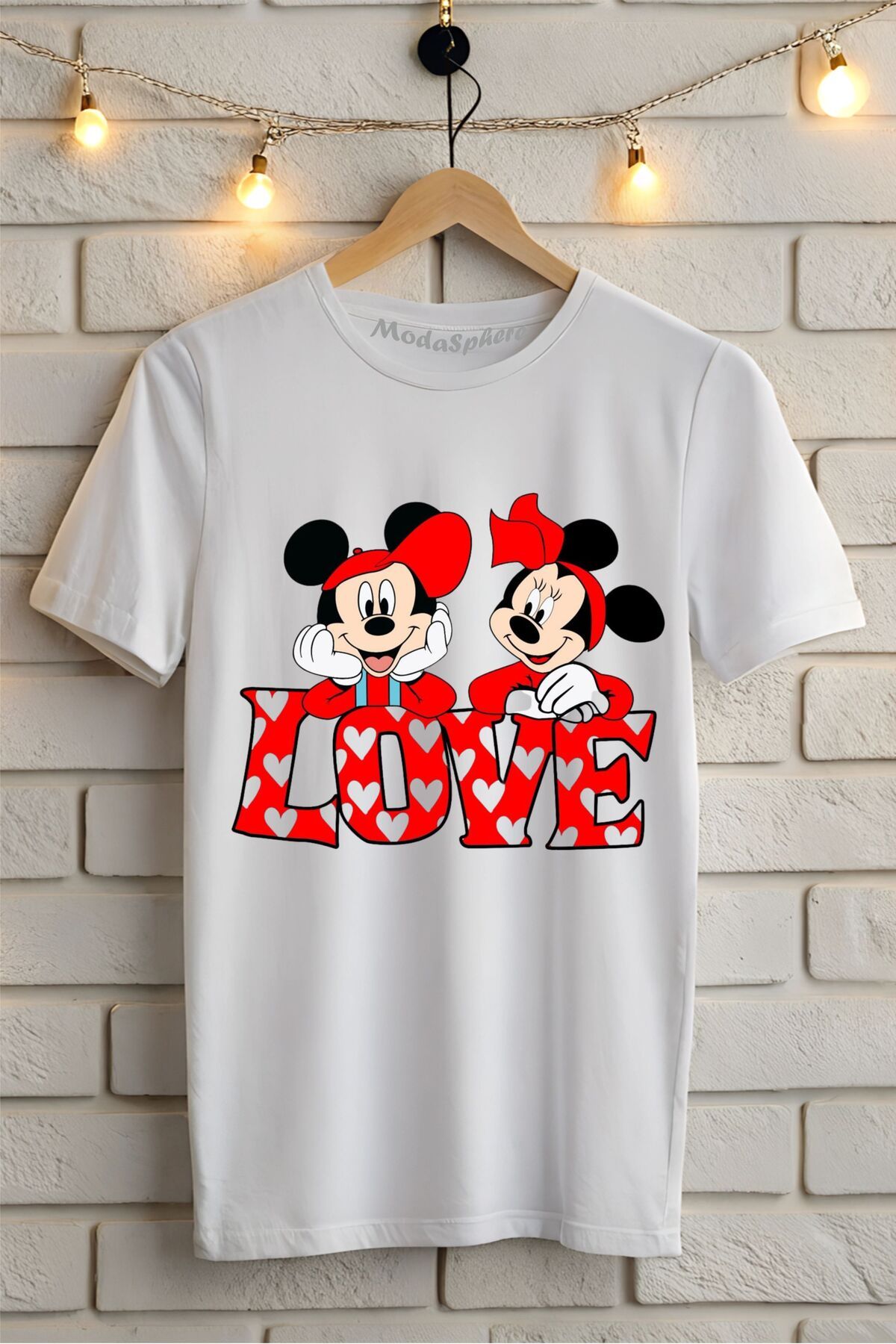 ModaSphere Love Mickey Baskılı Unisex Tişört