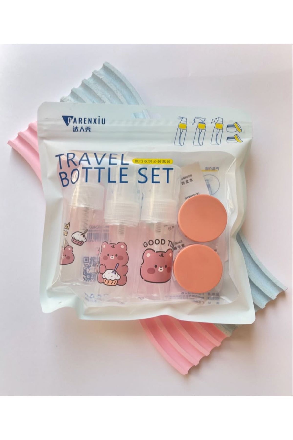 synshop Kawaii 5adet Seyahat Tipi Doldurulabilir Krem Şampuan Duş Jeli Sprey Losyon Şişe Seti Krem Kutusu