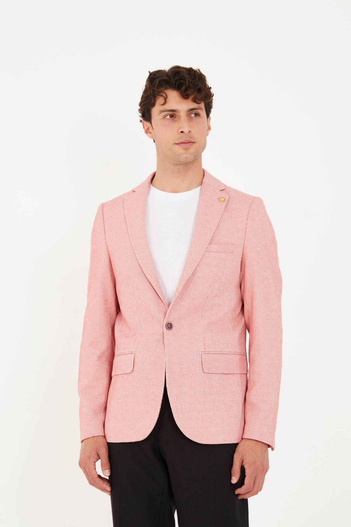 The Tailor Classics İnce Çizgili Dokulu Çift Yırtmaçlı Blazer Ceket