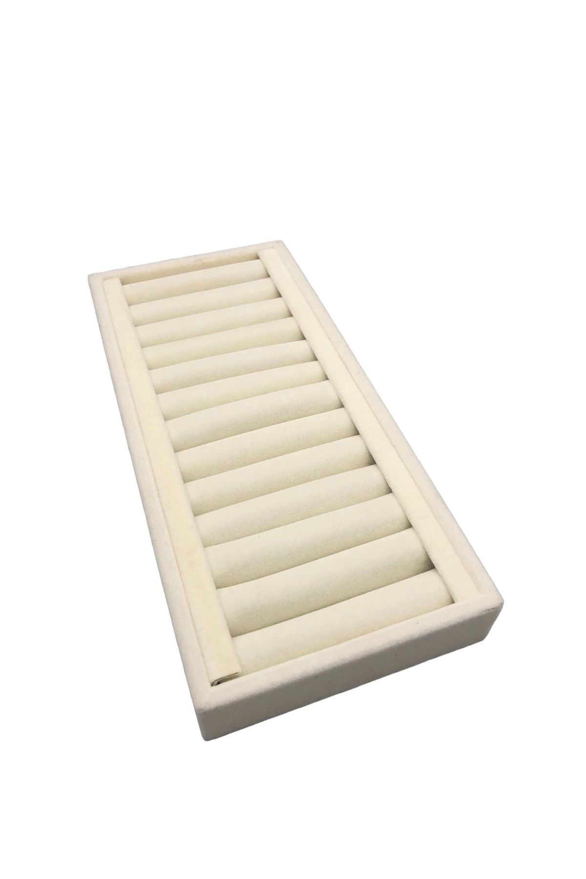DEKORANLA Krem Renk Süet Kumaş Kelepçe Ve Bileklik Sergileme Standı, 25x11,5 Cm