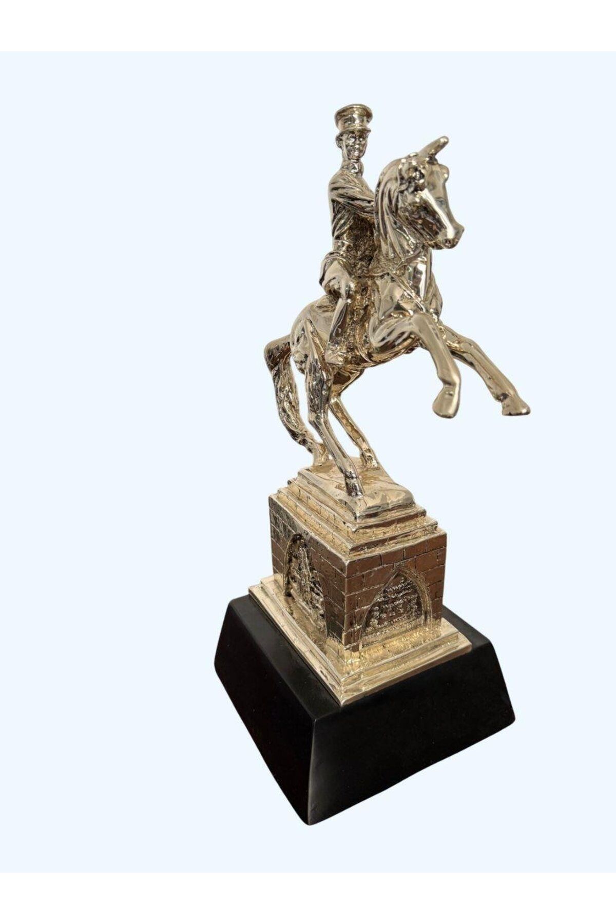 BDTekstil Atın Üstünde Atatürk Büstü Heykel Biblo 43 cm Gümüş Renk