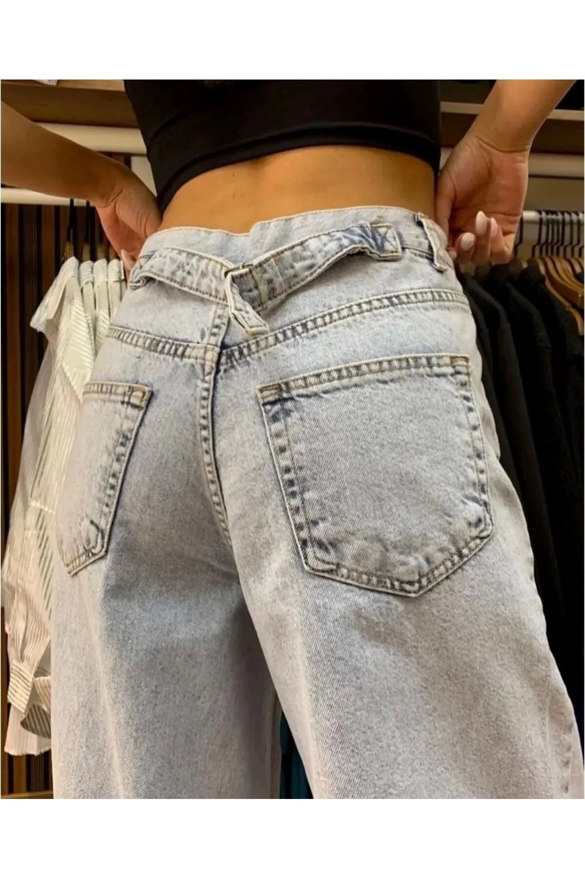 FABİRE WEAR Baggy Kar Kadın Karyıkama Yüksek Bel Kemer Detaylı Bol Paça Rahat Kalıp Baggy Pantolon