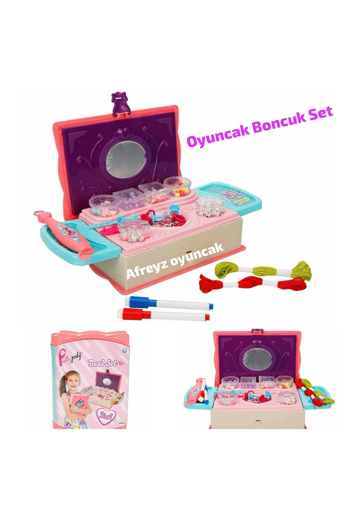 afreyz oyuncak Oyuncak Boncuk Set Kitap Şeklinde Açılır Kapanır Kutulu Boncuk Set Kız Çocuk Oyuncak Boncuk Takı