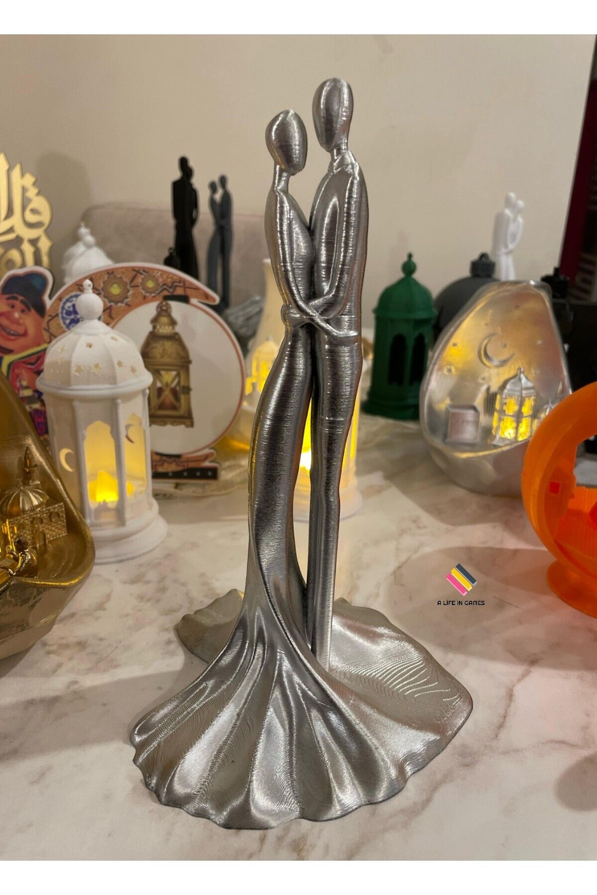 DEKORANLA Sevimli Çift Biblo - 22cm Modern Masaüstü Dekor, Hediye, Ev ve Ofis Şıklığı
