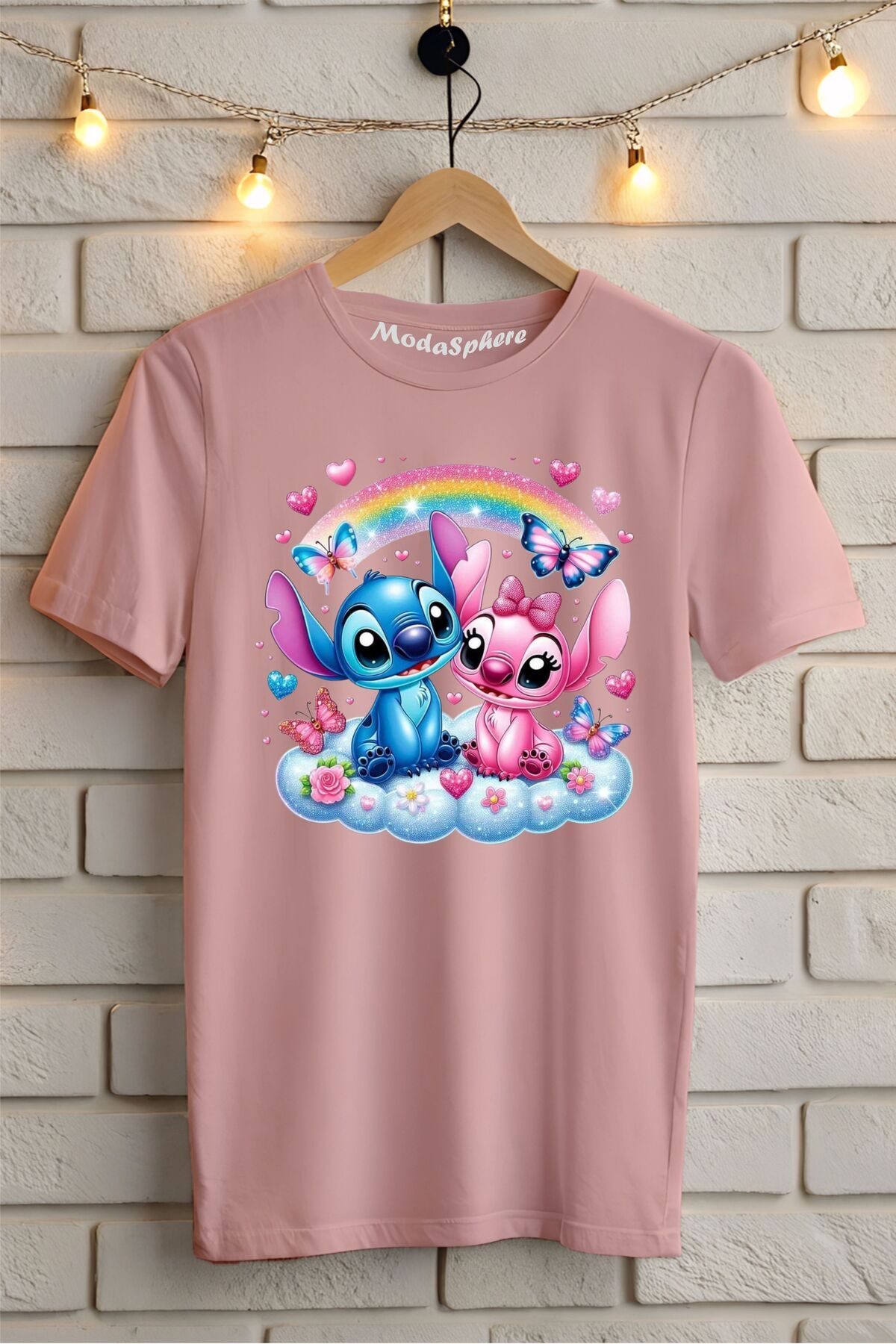 ModaSphere Gökkuşağı Lilo Baskılı Unisex Oversize Tişört