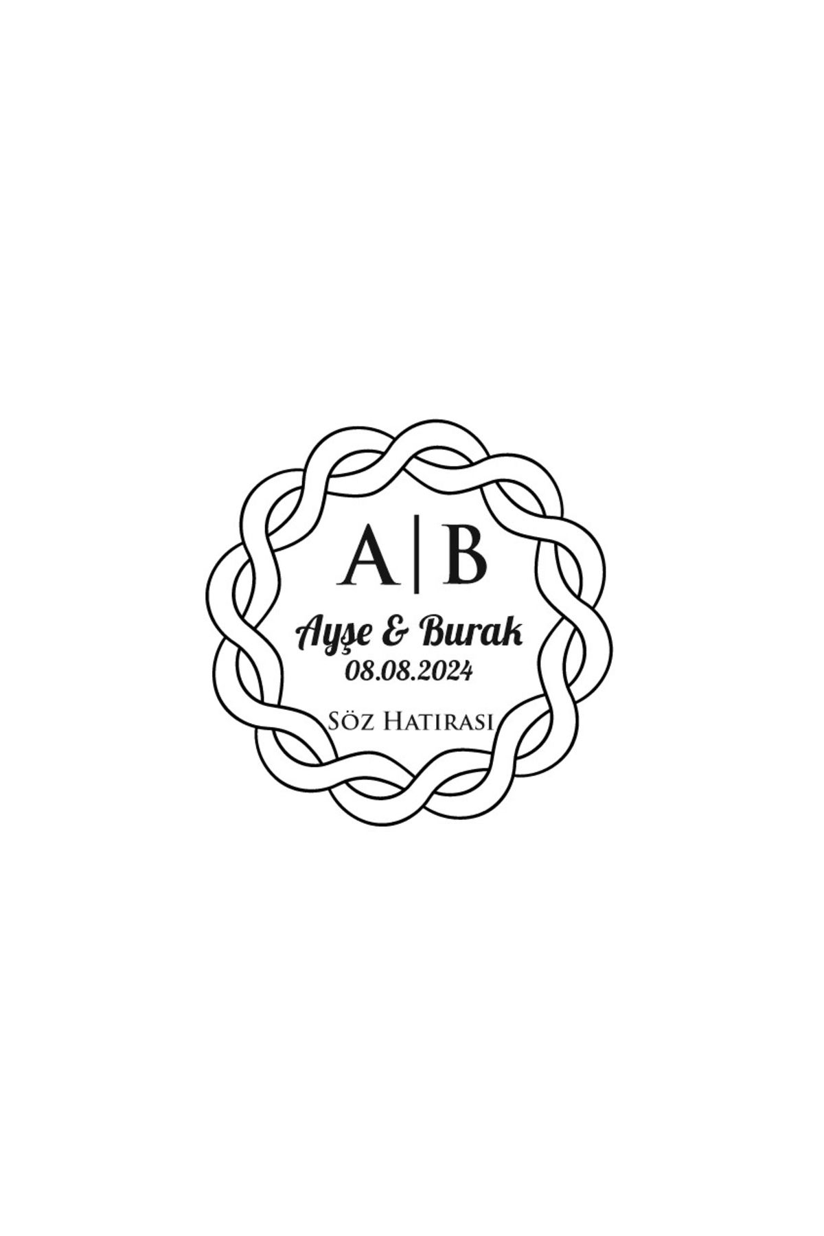 Reysa Tasarım Dalgalı Örgülü Çerçeveli Yuvarlak Mühür Kına Nişan Düğün 3x3 cm özel etiket / 50 adet sticker