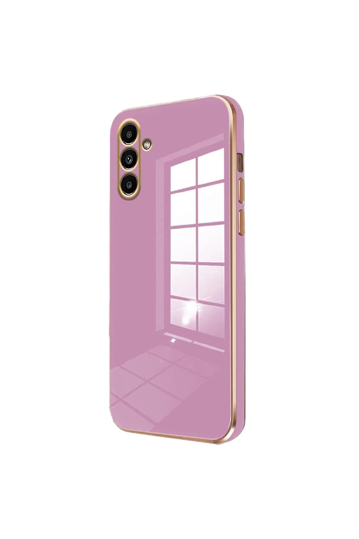 Merwish Galaxy A55 Uyumlu Lazer Kesim Gold Çerçeve Mor Kapak Kılıf