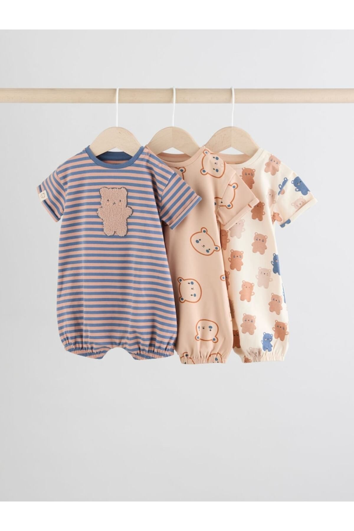 Next Baby %100 Pamuklu Lacivert Ayı Desenli 3'lü Romper Set