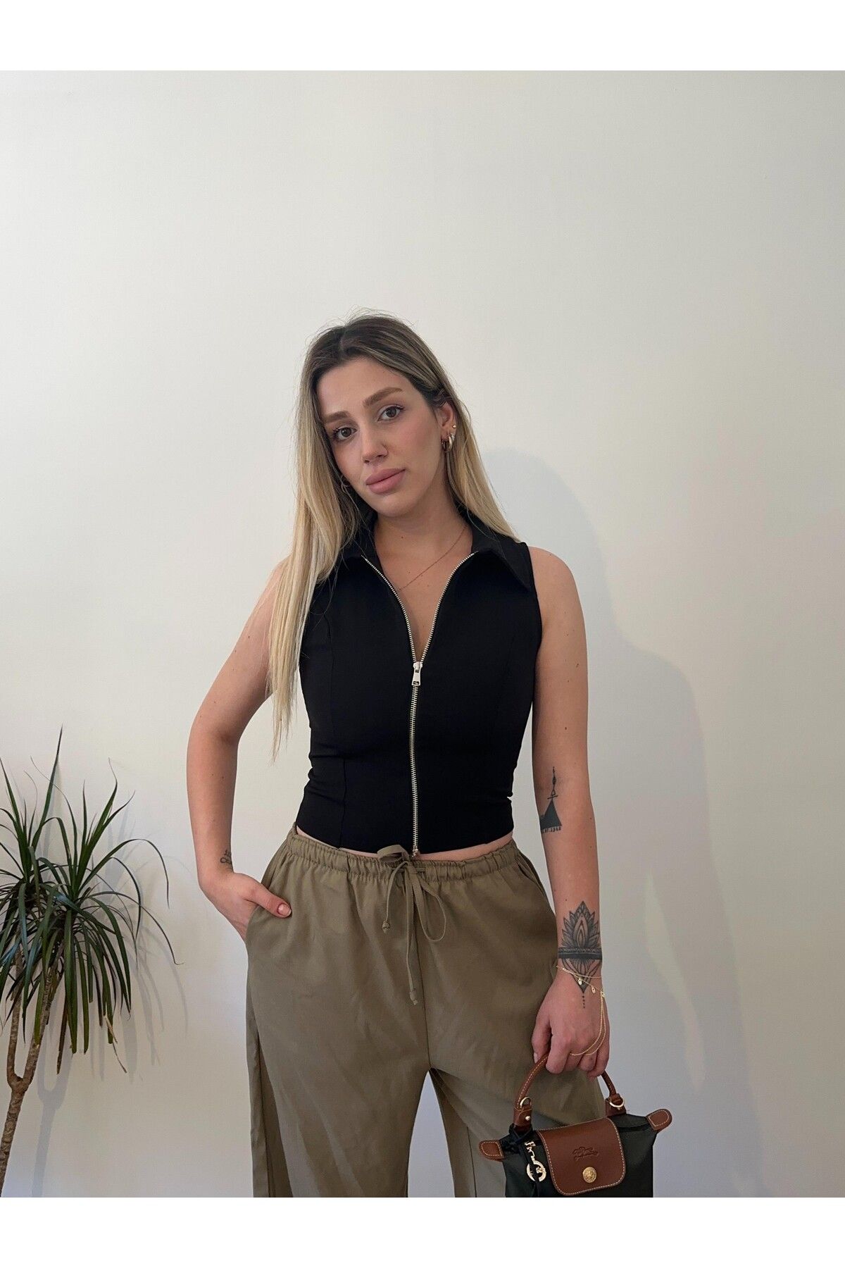 ecotique Fermuarlı Polo Yaka Yelek Bluz