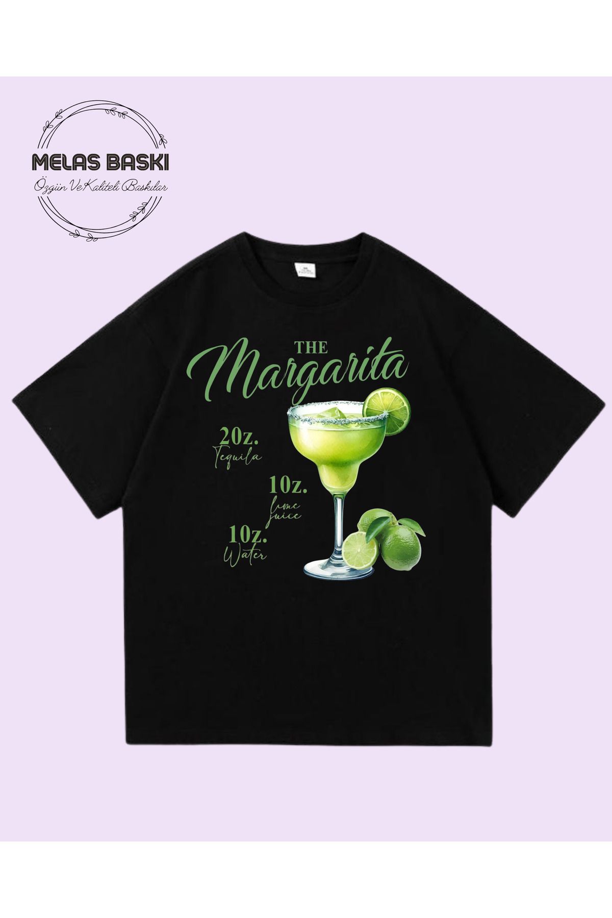 MELAS BASKI Pamuklu Oversize Margarita Baskılı Tişört