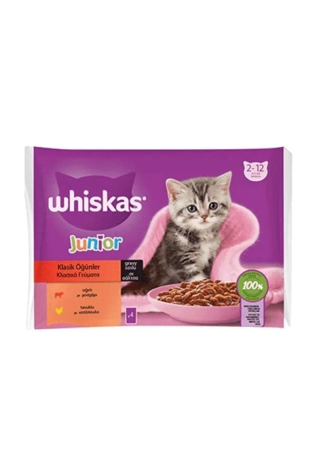 Generic Whiskas Pouch Sos İçerisinde Sığır Etli ve Tavuklu Yavru Konserve Kedi Maması 4 Adet 85 Gr