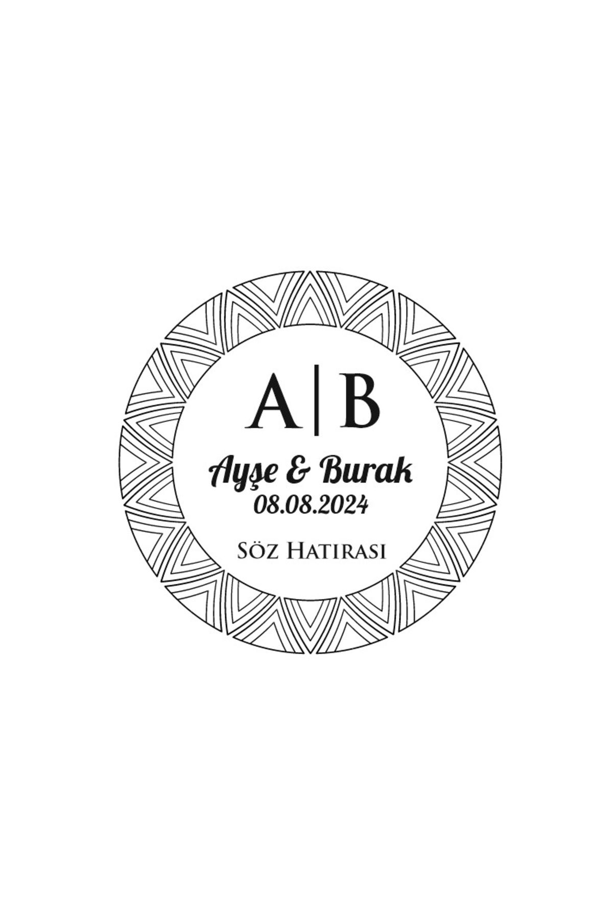 Reysa Tasarım Geometrik Desenli Yuvarlak Mühür Kına Nişan Düğün 3x3 cm özel etiket / 50 adet sticker
