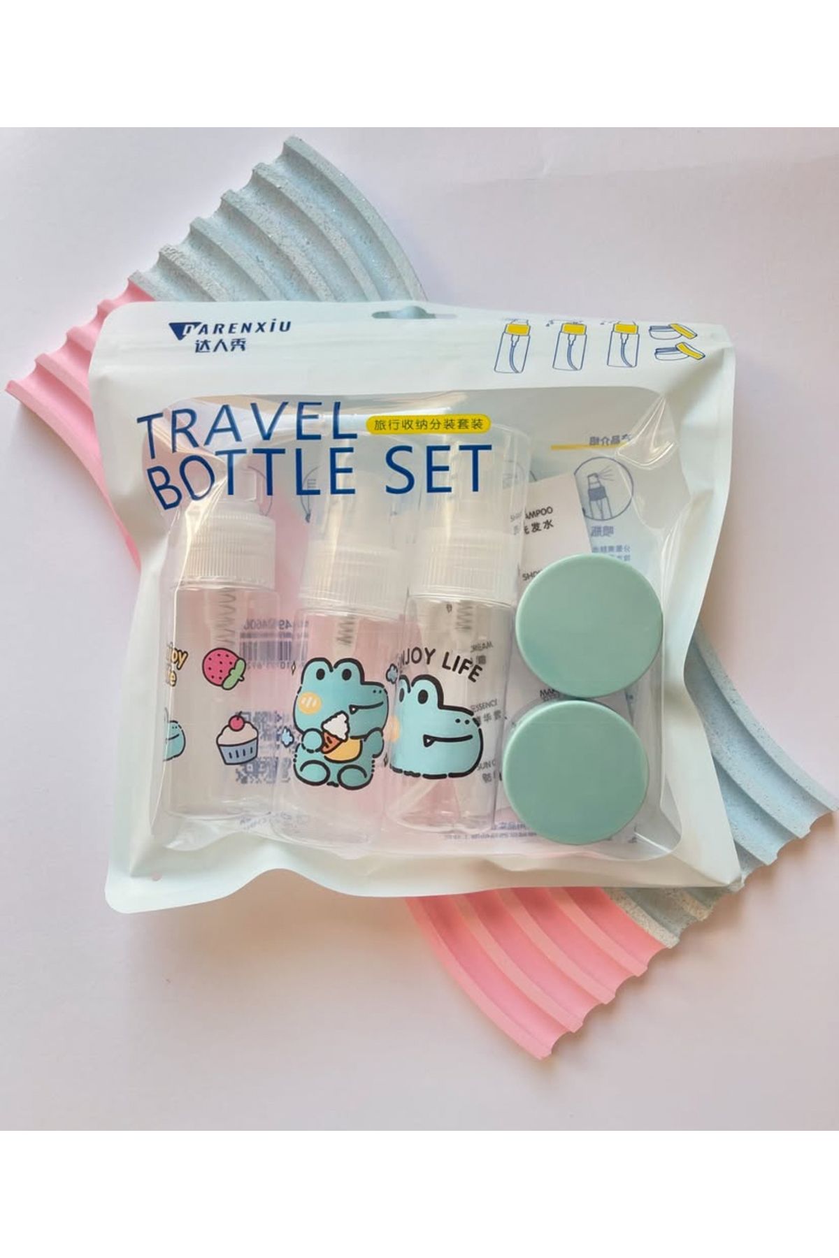 synshop Kawaii 5adet Seyahat Tipi Doldurulabilir Krem Şampuan Duş Jeli Sprey Losyon Şişe Seti Krem Kutusu