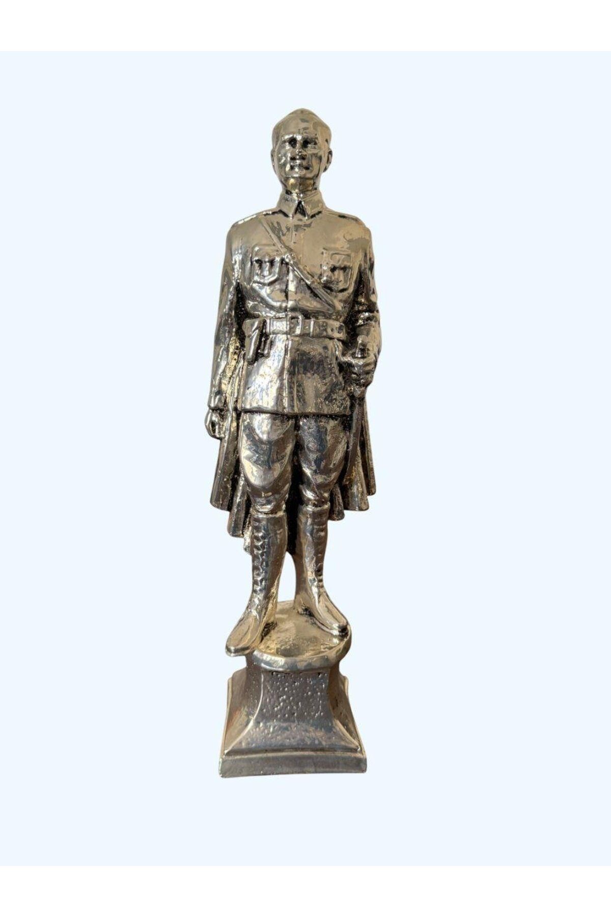 BDTekstil Atatürk Büstü Heykel Biblo 34 cm Gümüş Renk
