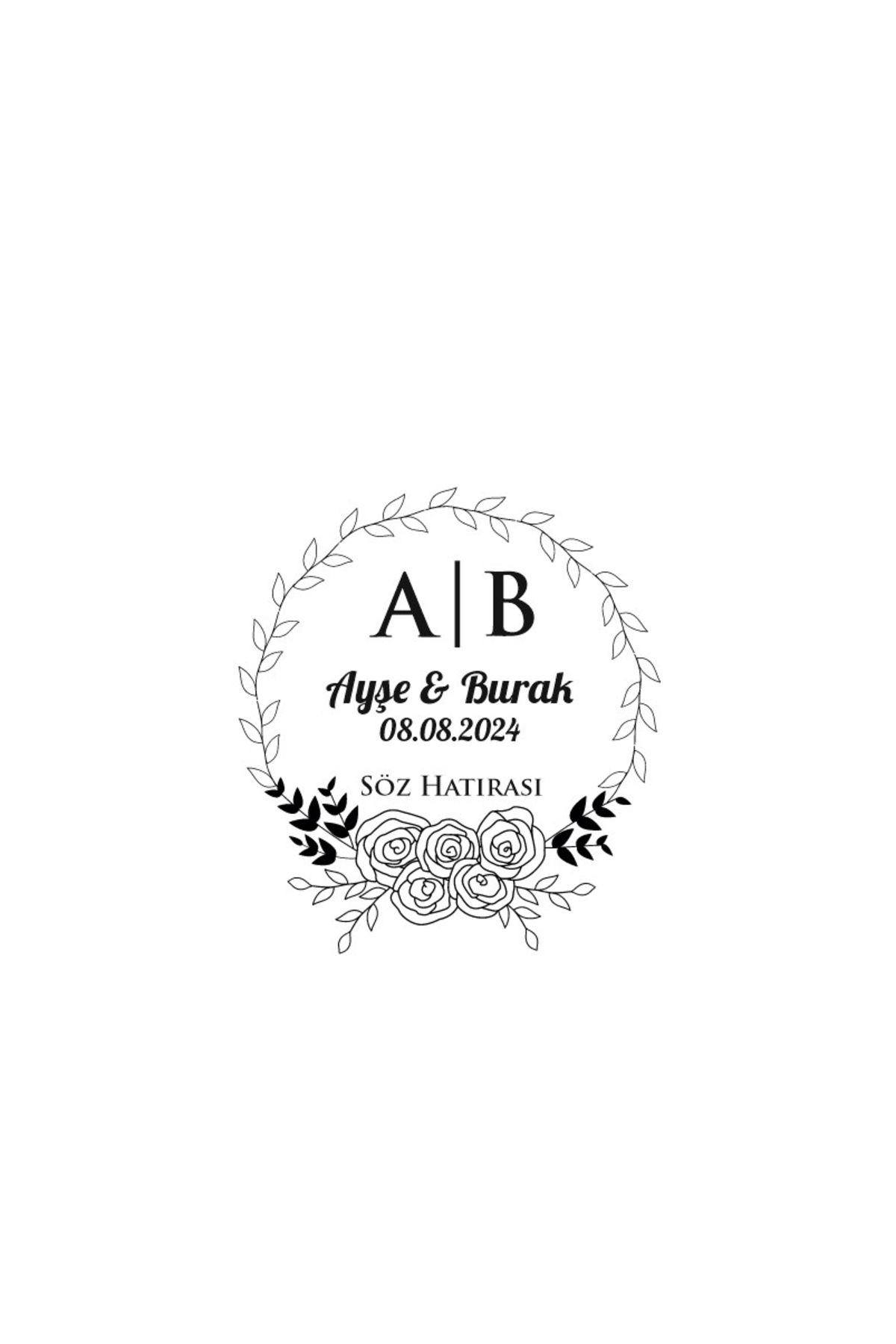 Reysa Tasarım Yan Gül Motifli Yuvarlak Mühür Kına Nişan Düğün 3x3 cm özel etiket / 50 adet sticker
