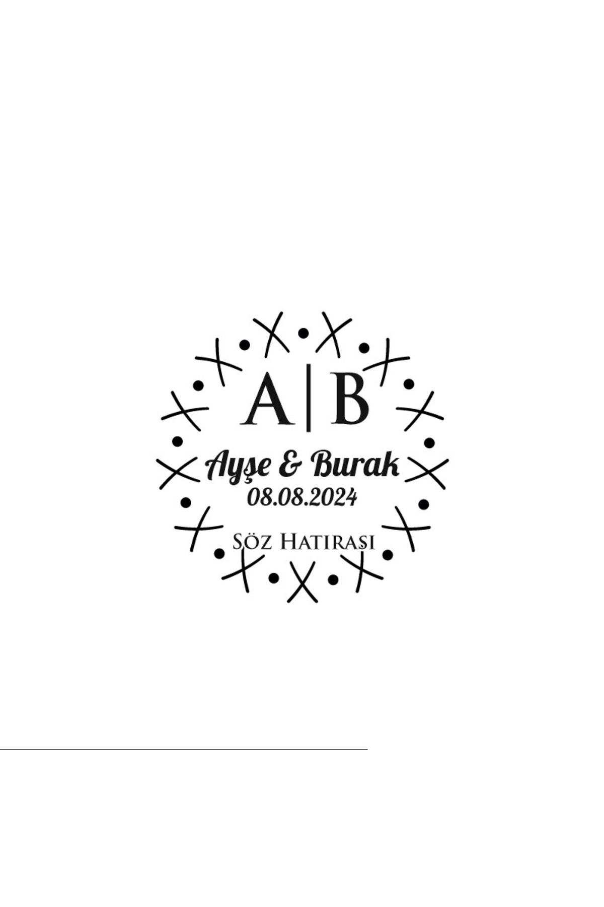 Reysa Tasarım Çarpı ve Noktalı Çerçeveli Yuvarlak Mühür Kına Nişan Düğün 3x3 cm özel etiket / 50 adet sticker