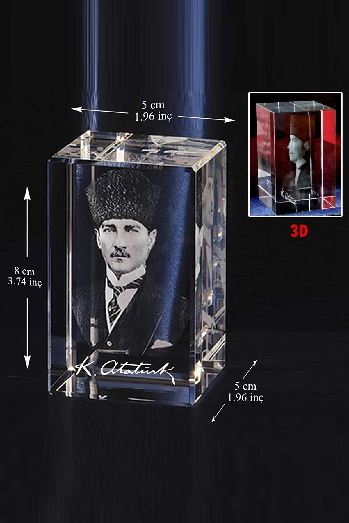DEKORANLA Şeffaf Kristal Küp, Atatürk Temalı Dekoratif Süs, Şık Hediye Seçeneği