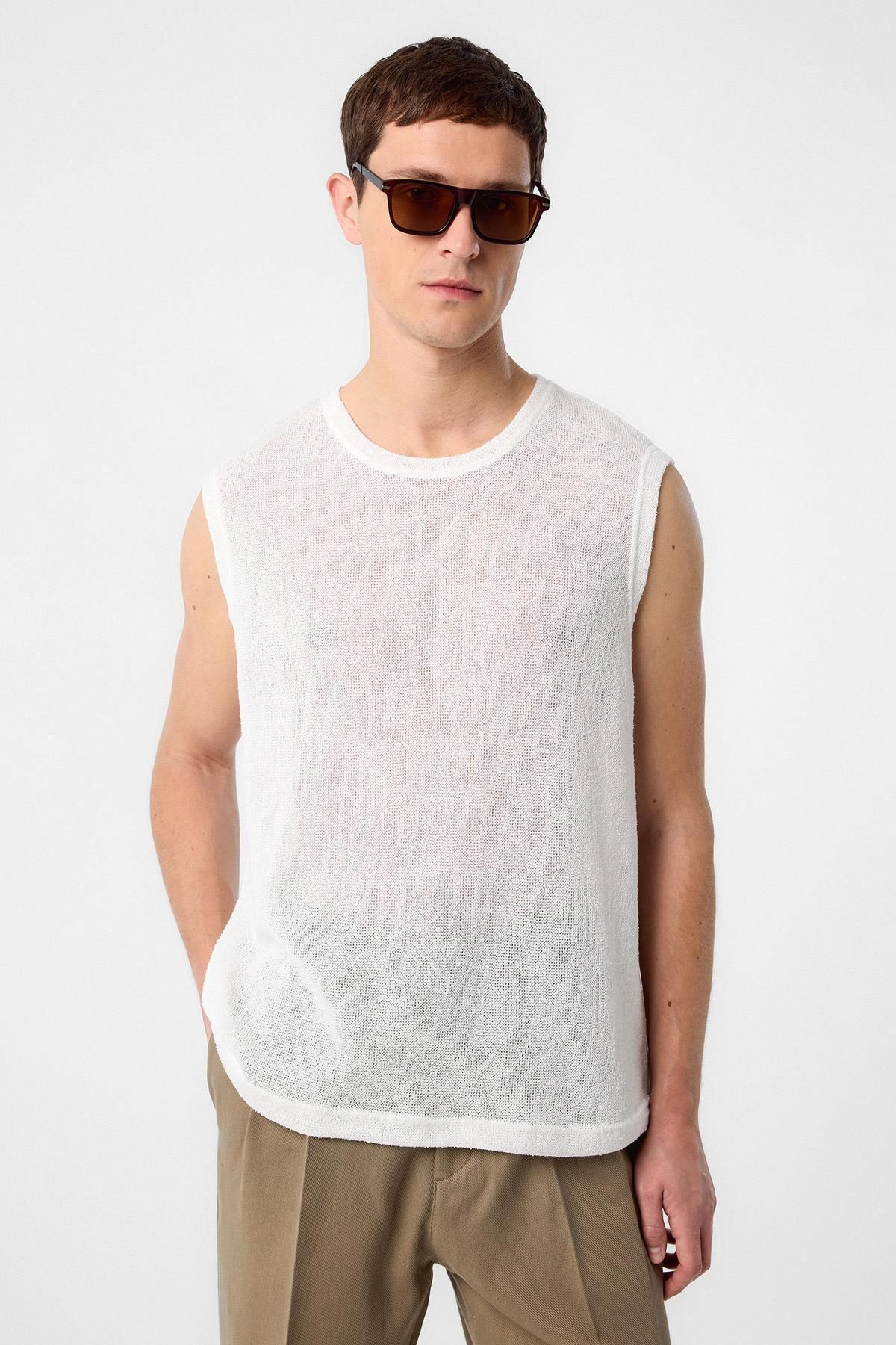 Antioch Beyaz Dokulu Erkek Kolsuz T-Shirt