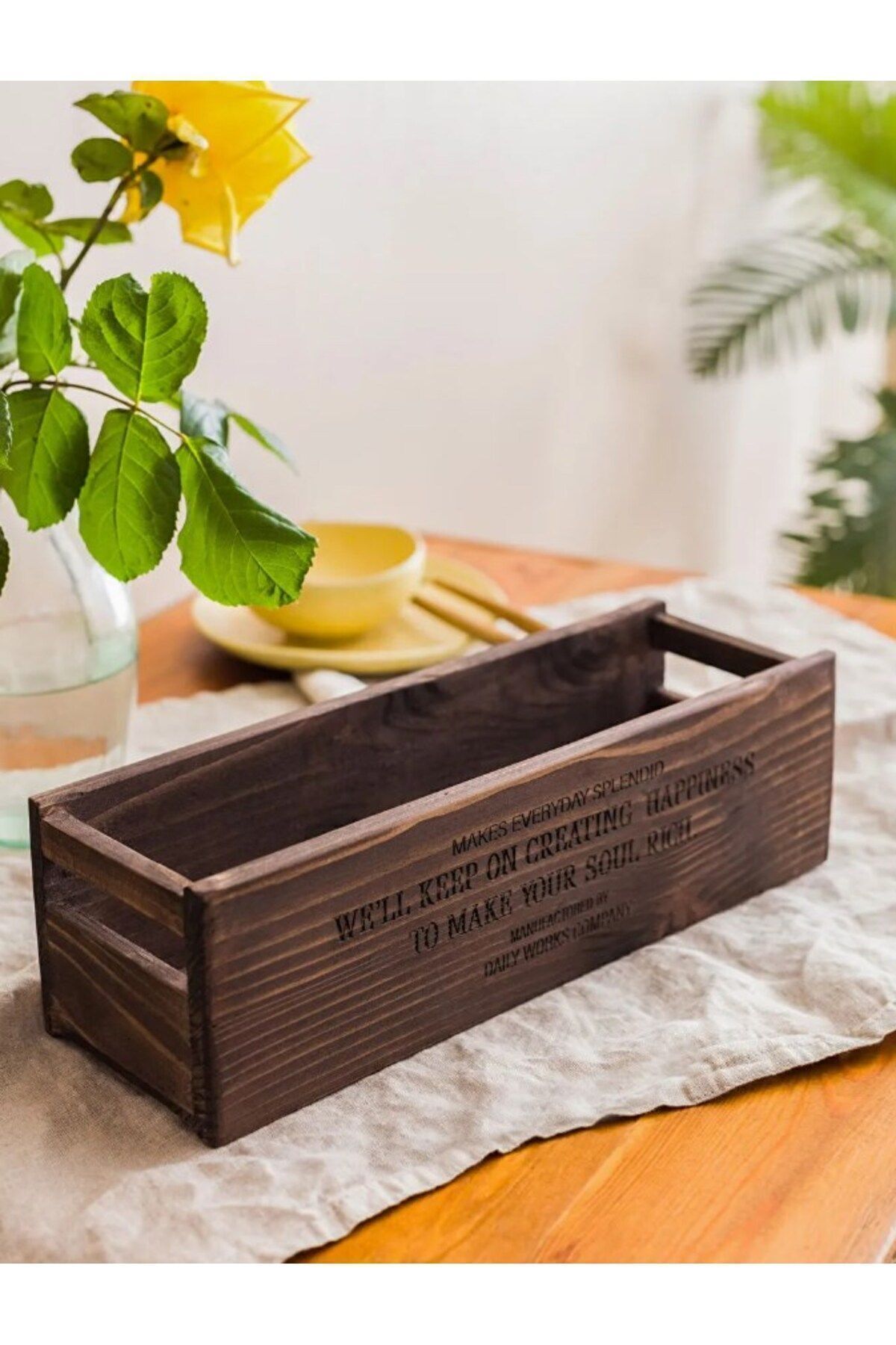 DEKORANLA Ahşap Organizer Kutu 11x33x10 Cm, Baskılı, Kahverengi