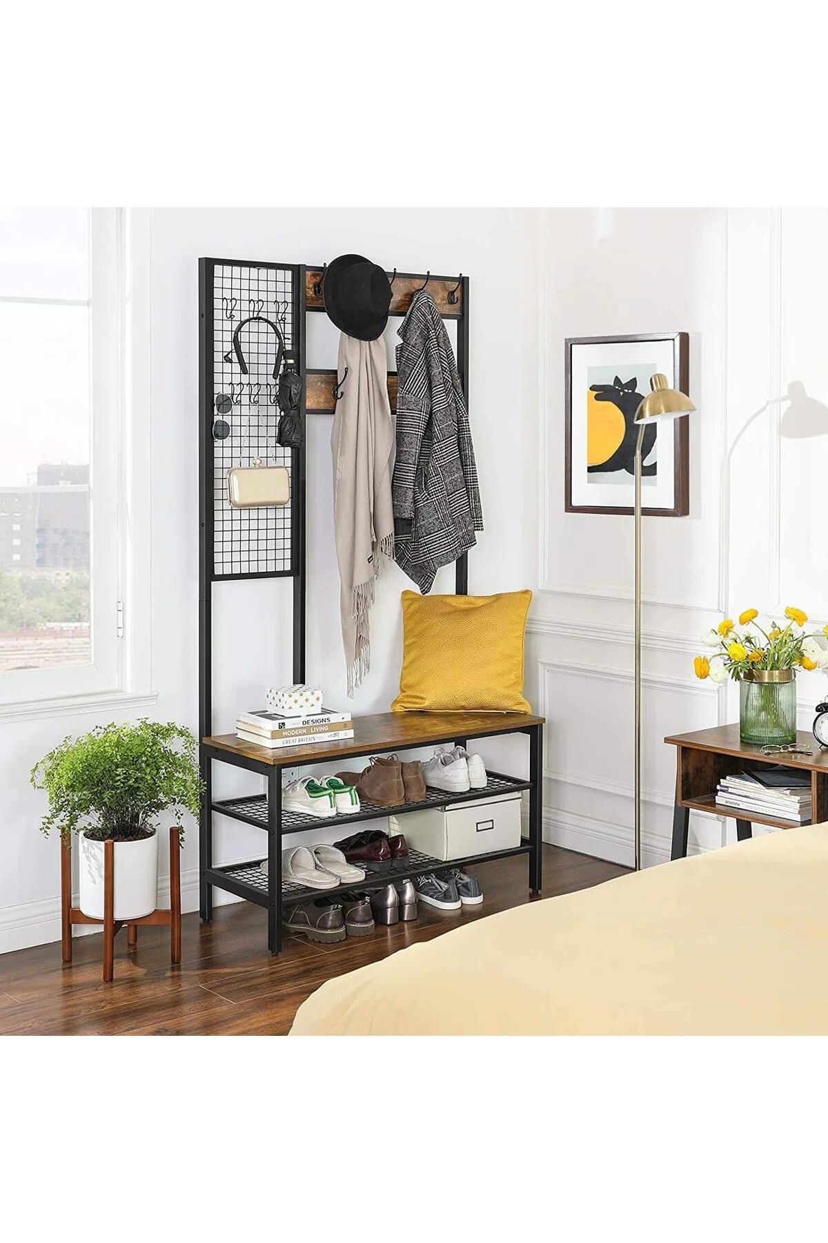 mavitrendd Metal Portmanto, Elbise Askılığı, Vestiyer, Ayakkabılık, Siyah, Tel Askılık