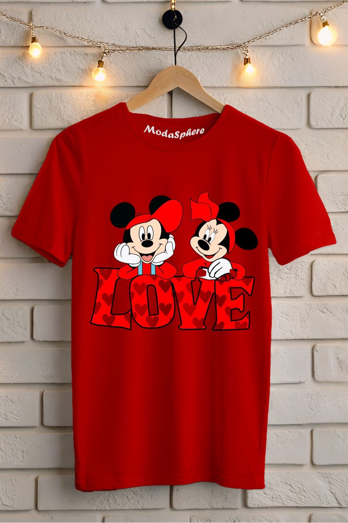 ModaSphere Love Mickey Baskılı Unisex Tişört