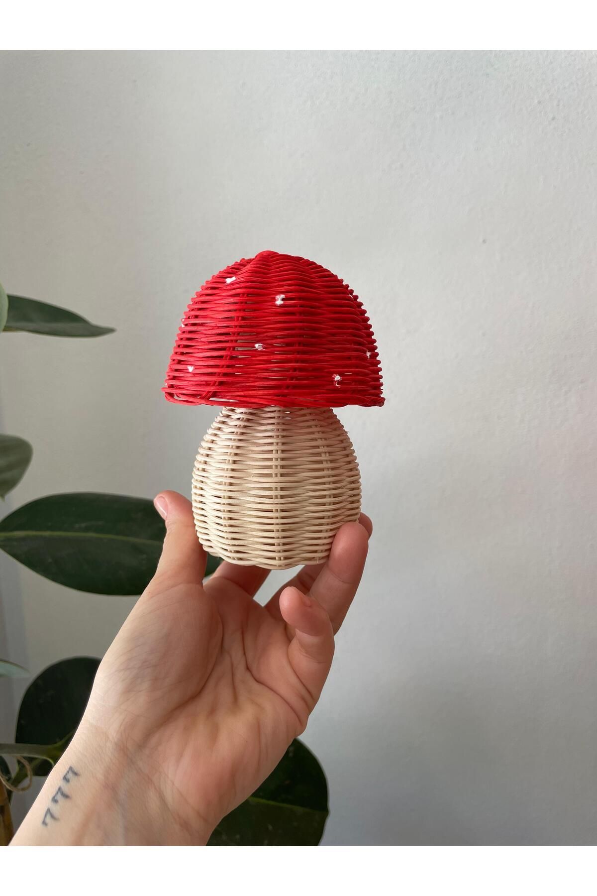 DEKORANLA Şık Kırmızı Rattan ve Bambu Tasarımlı Modern Ev Dekoratif Ürün