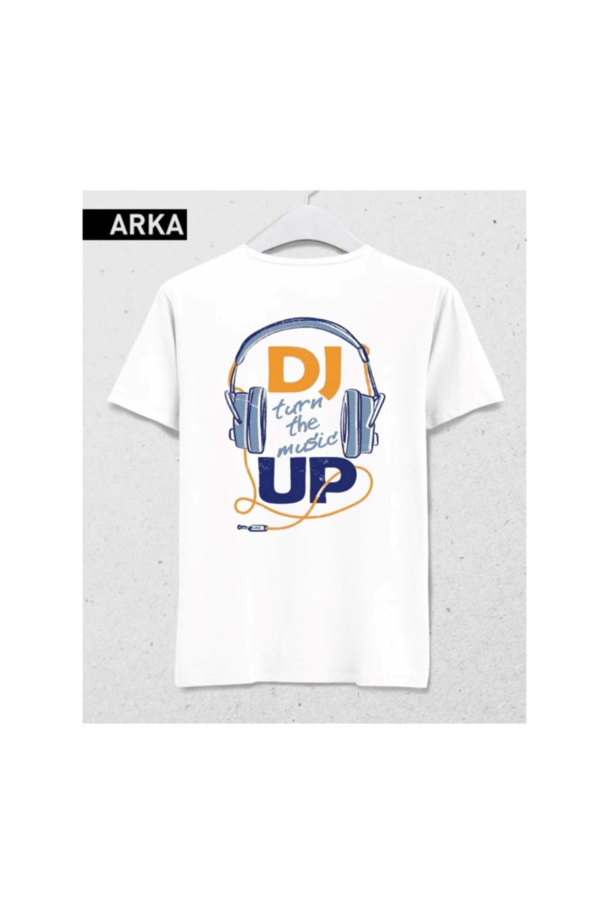 HENA DİZAYN DJ Turn The Music Up T-Shirt – Sesini Aç, Tarzını Göster Beyaz
