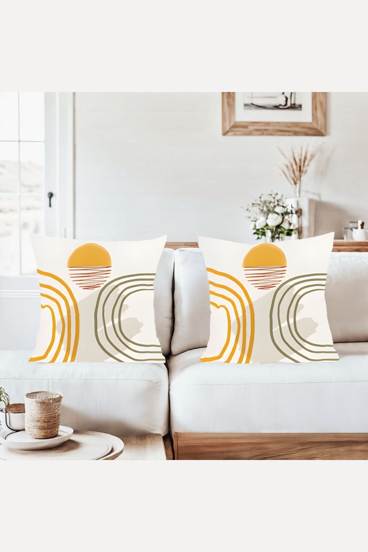 uygun dekor Minimalist Çizgi Desenli Kombin Gizli Fermuarlı Kırlent Kılıfı Koltuk Yastık Kılıfı Takım(2ADET)