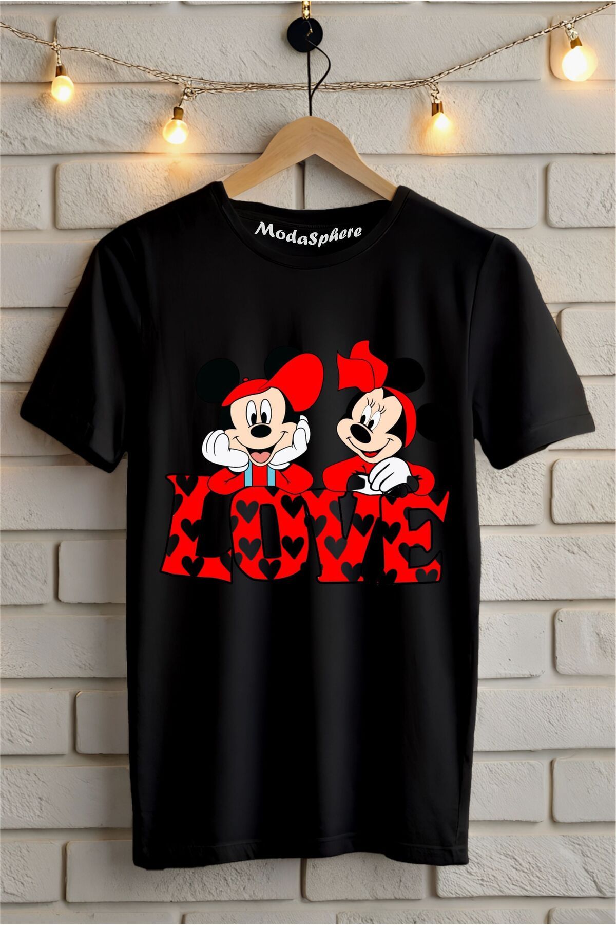 ModaSphere Love Mickey Baskılı Unisex Tişört
