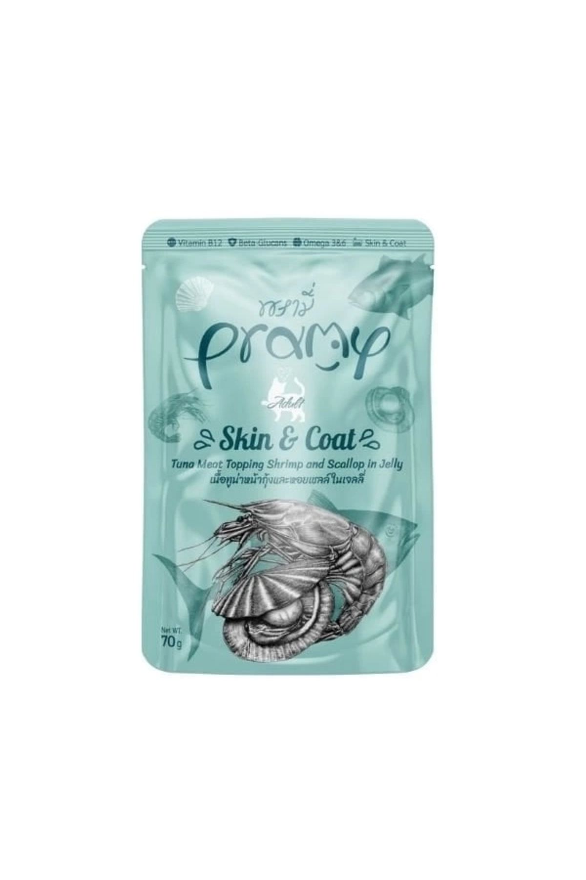 Generic Pramy Jöle İçinde Karidesli Deniz Taraklı ve Ton Balıklı Pouch Yetişkin Konserve Kedi Maması 70 Gr