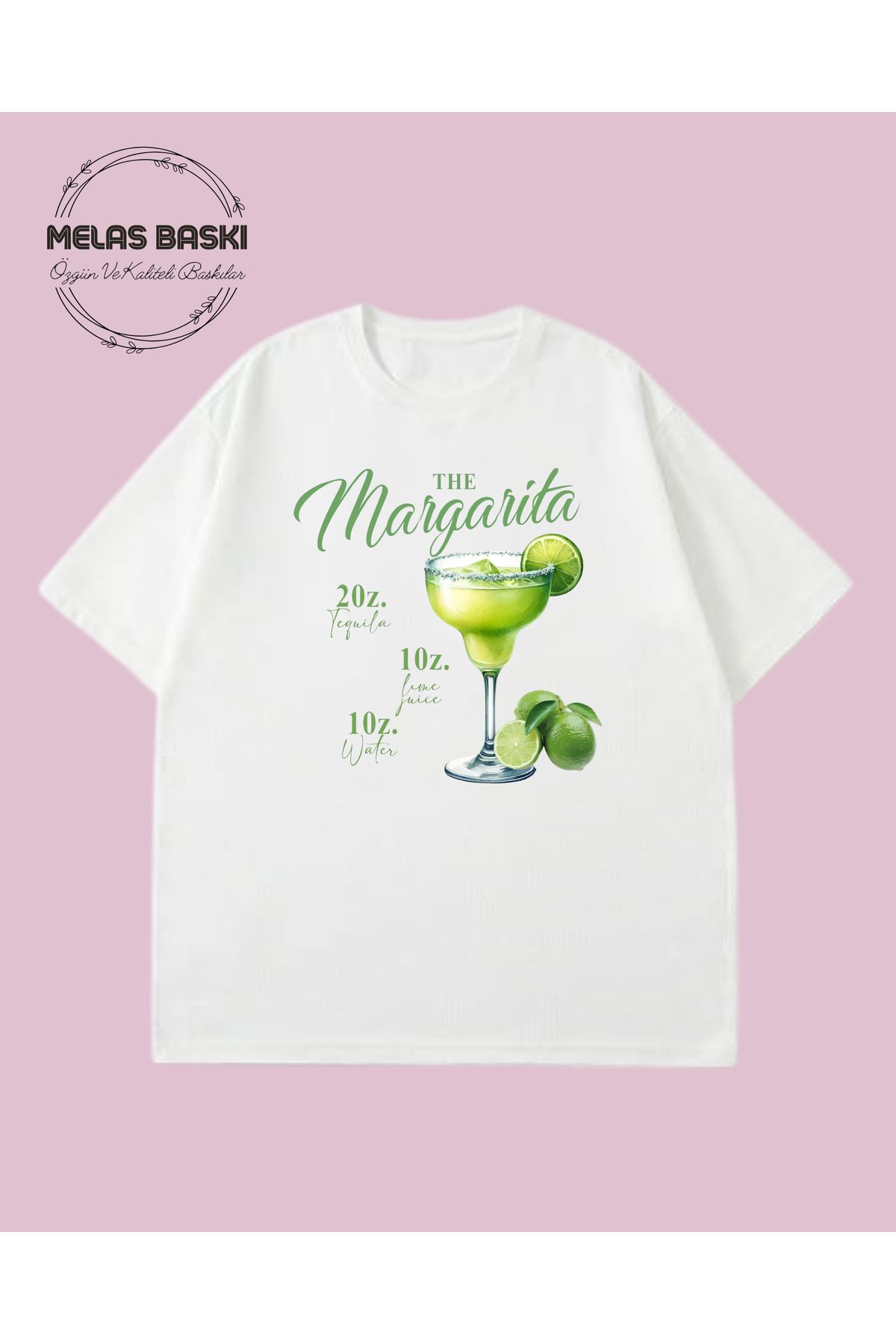 MELAS BASKI Pamuklu Oversize Margarita Baskılı Tişört