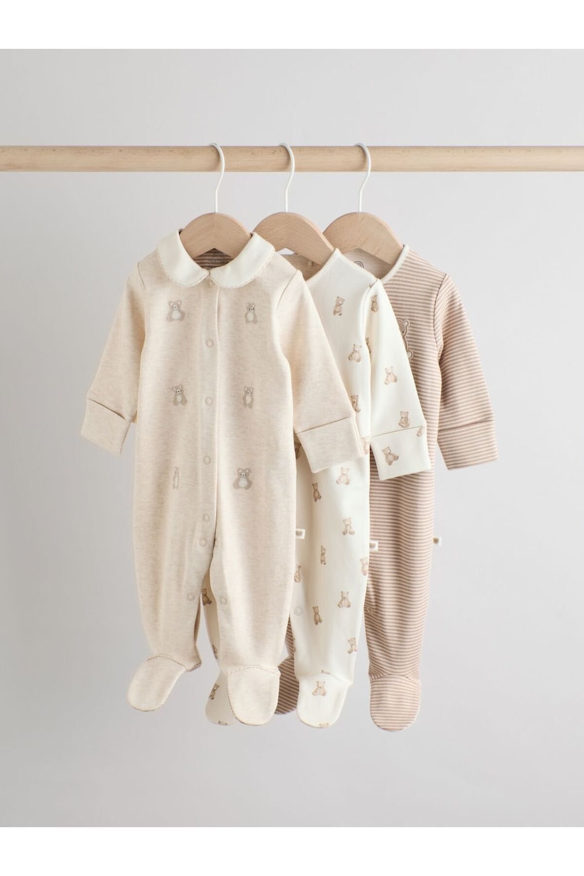 Next Baby %100 Pamuklu Krem Bebe Yaka 3'lü Tulum Set