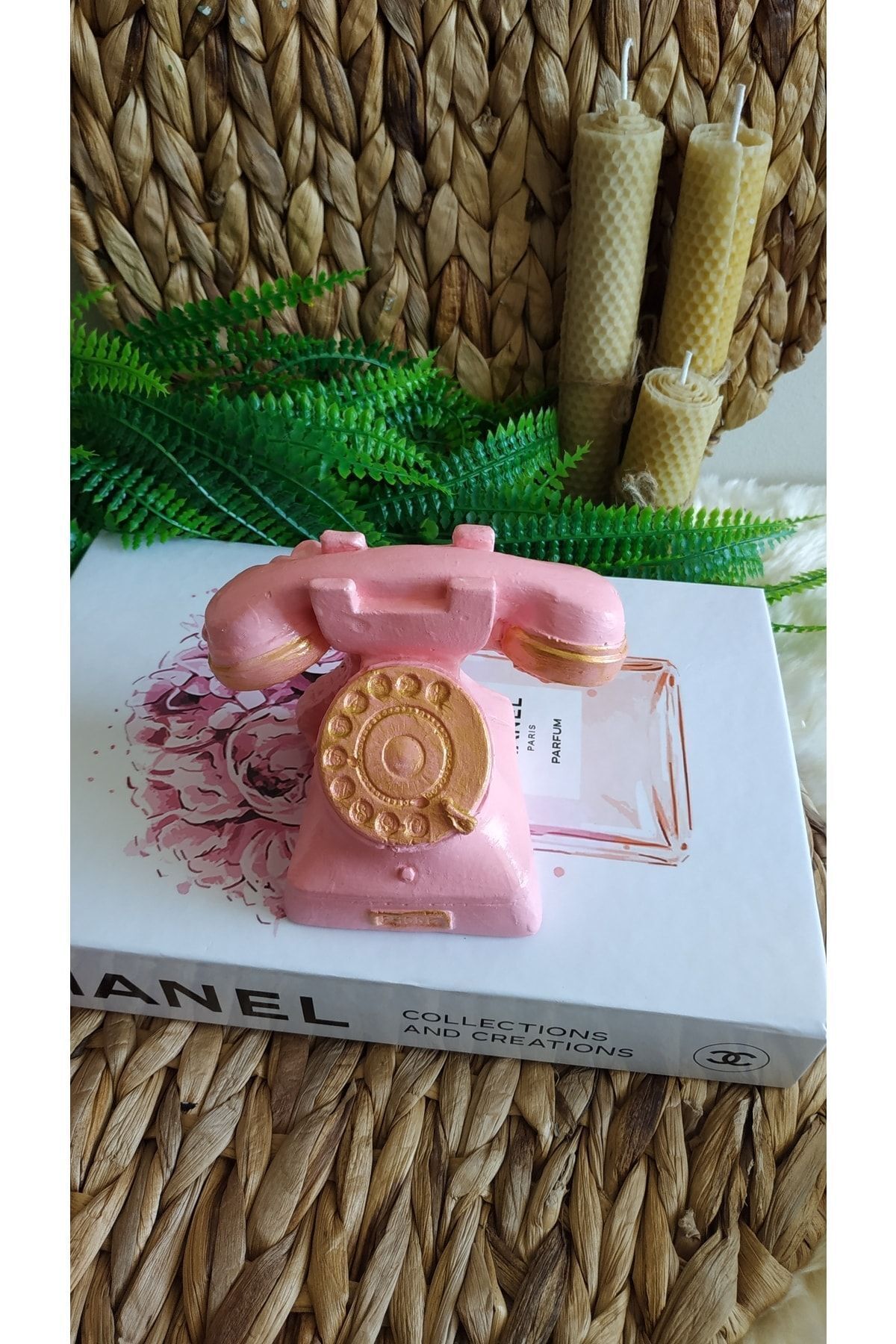 DEKORANLA Şık Pembe Dekoratif Avize Telefon ile Evinize Zarif Doku Katın