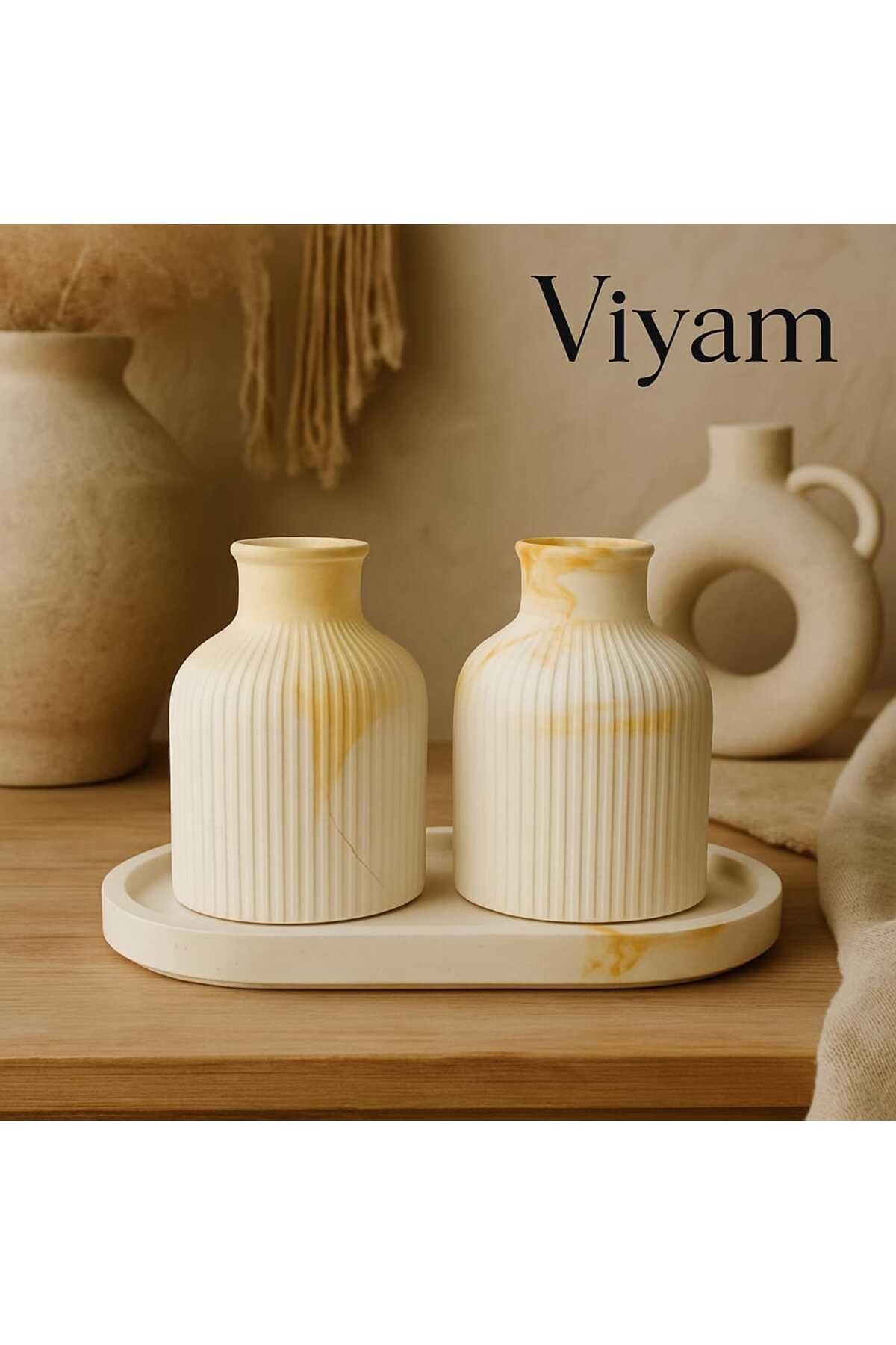 DEKORANLA Renkli Altın Desenli Dekoratif Vazo Seti, Şık ve Modern Dekorasyon İçin Ideal
