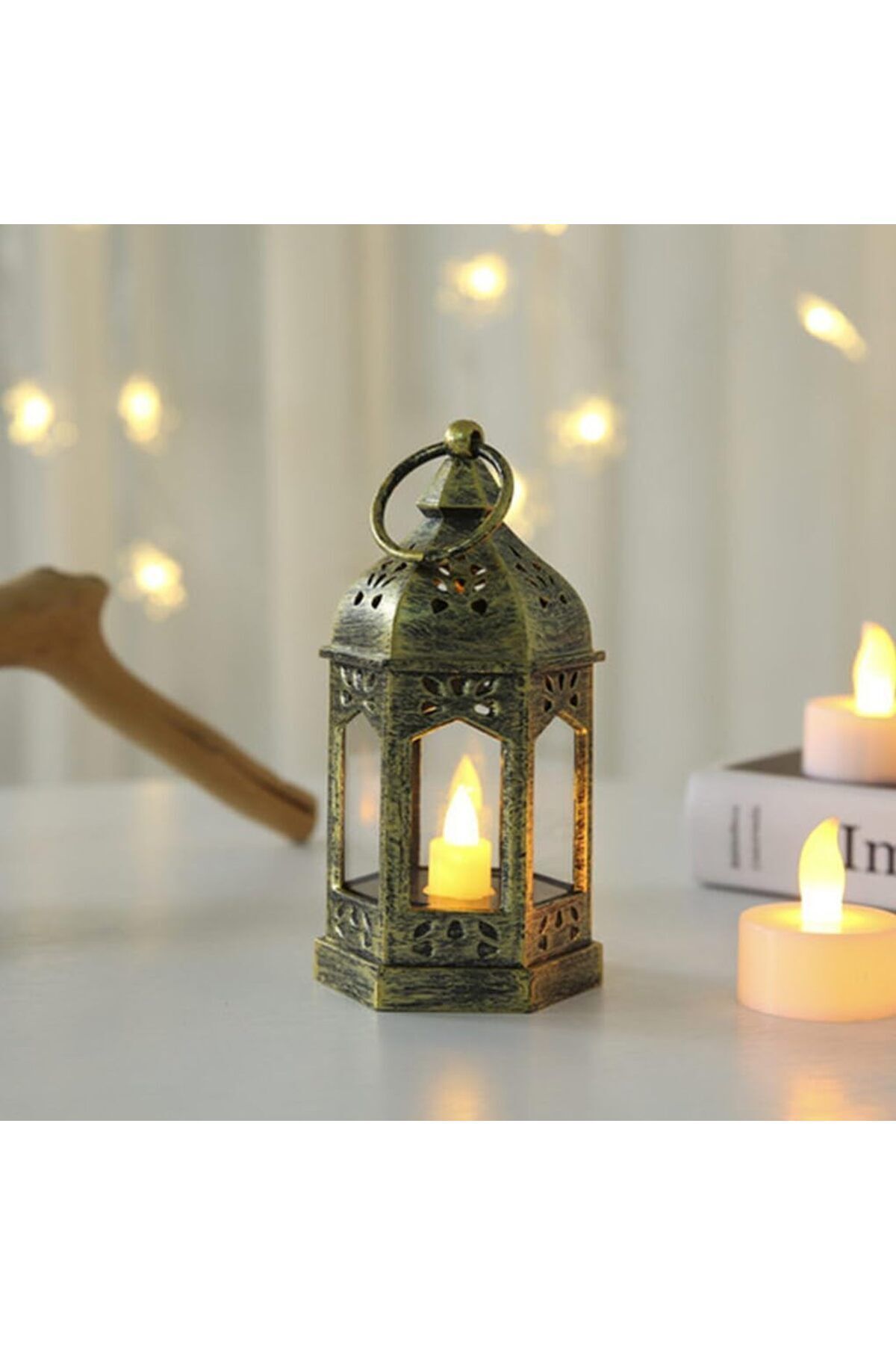 DEKORANLA Mini Led Fener 2'li Set, Taşınabilir ve Şık Ev Dekoru, Gold ve Gri Renklerde