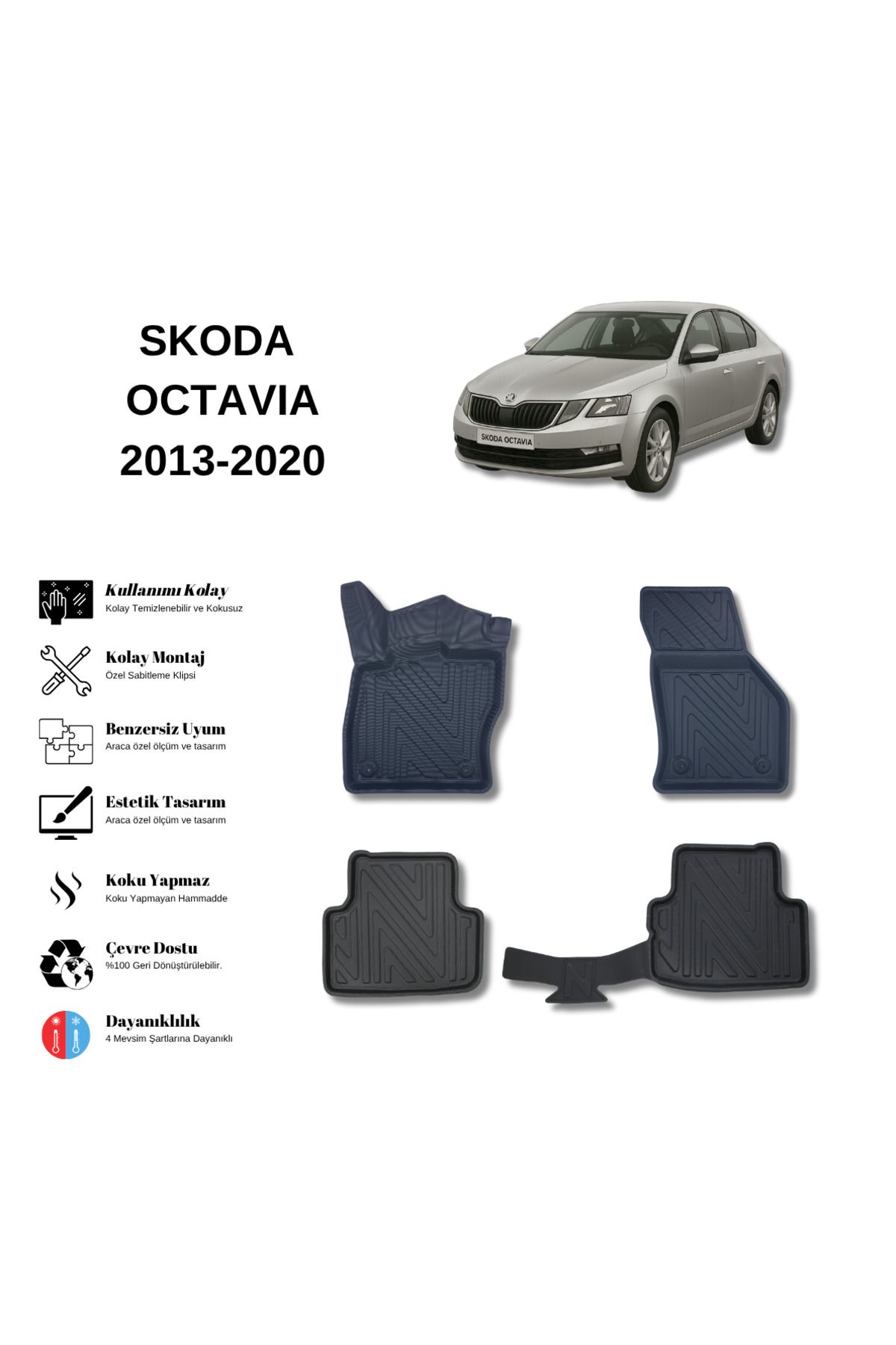 AutoWeller Skoda Octavia 2013-2020 3D Havuzlu Oto Paspas