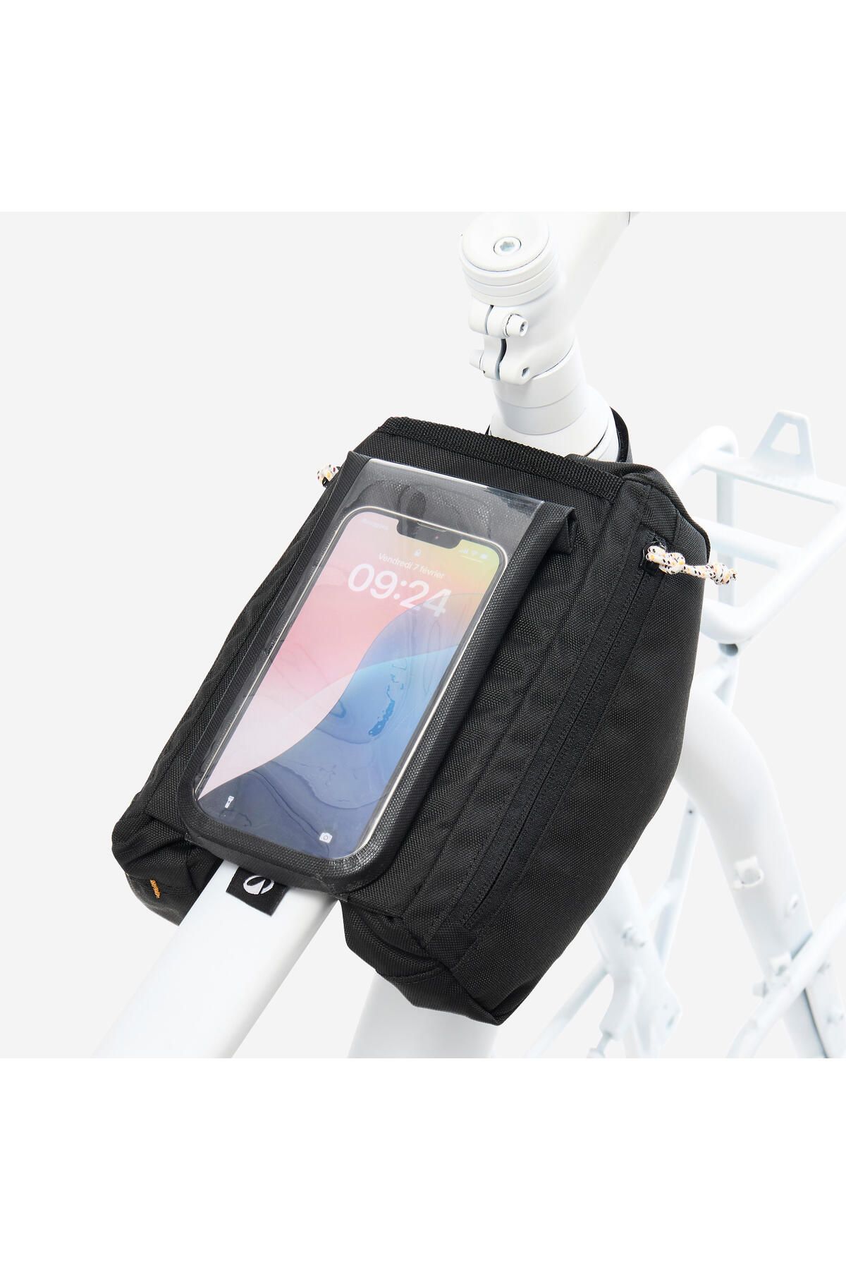 Decathlon Riverside Actv 100 Bisiklet Kadro Çantası Telefon Hazneli 2 × 1 L Siyah