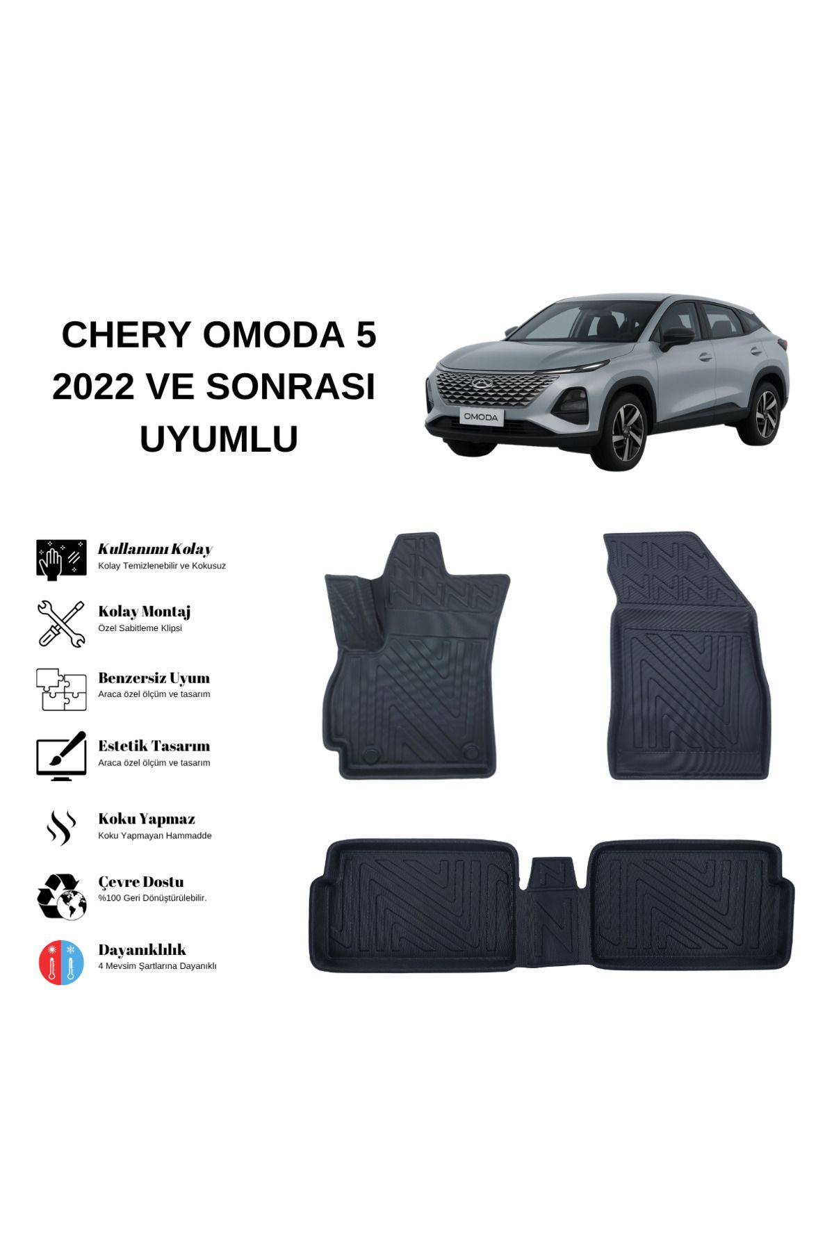 AutoWeller Chery Omoda 5 2022 ve Sonrası 3D Havuzlu Oto Paspas