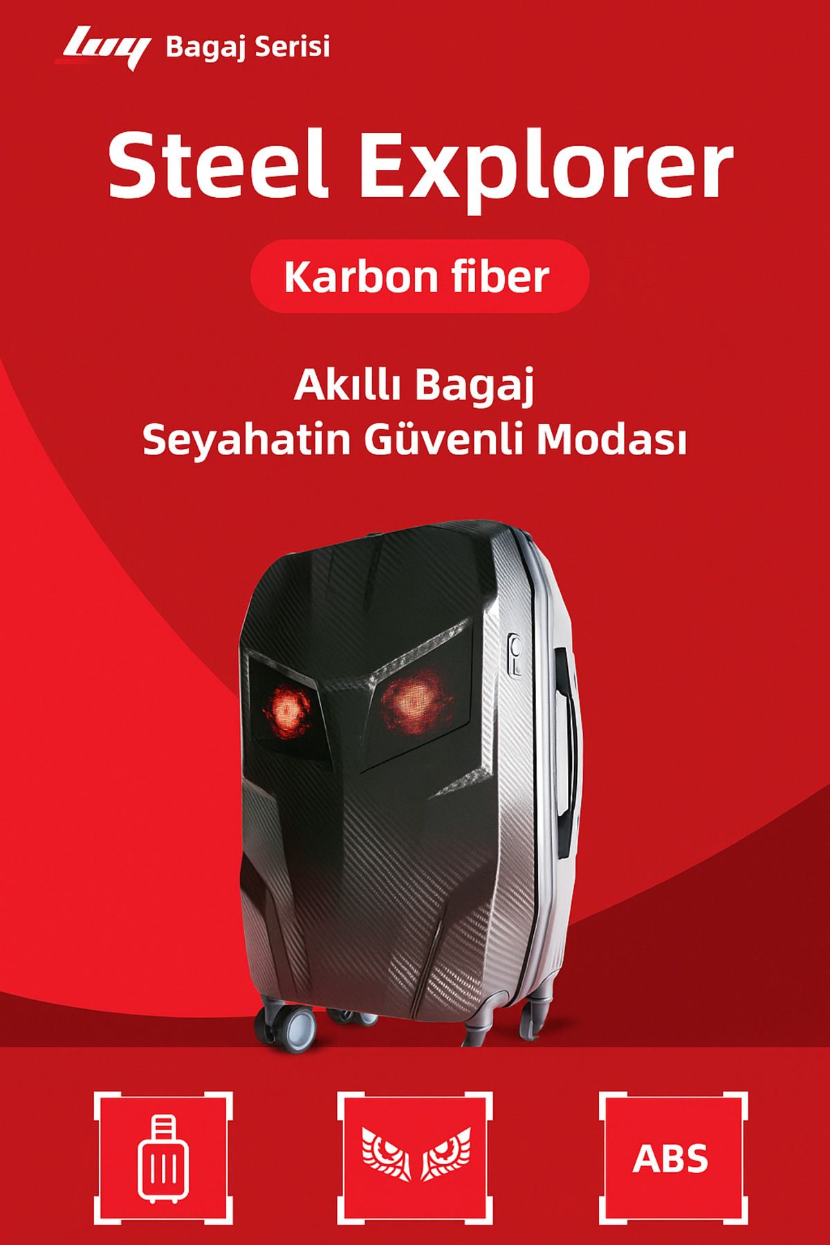 ERKUGO LED Ekranlı Akıllı Valiz – Telefon Kontrollü, Sert , 57 x 37 x 22 cm – Seyahat Valizi