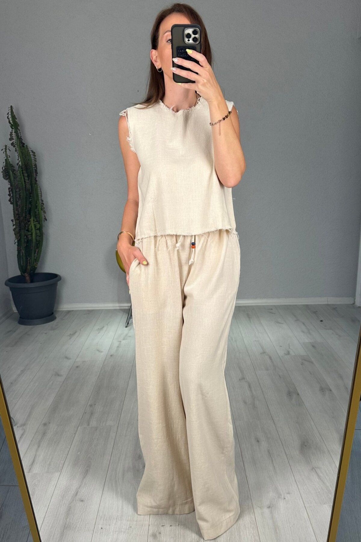 lady special Keten Pantolon Bluz Takım