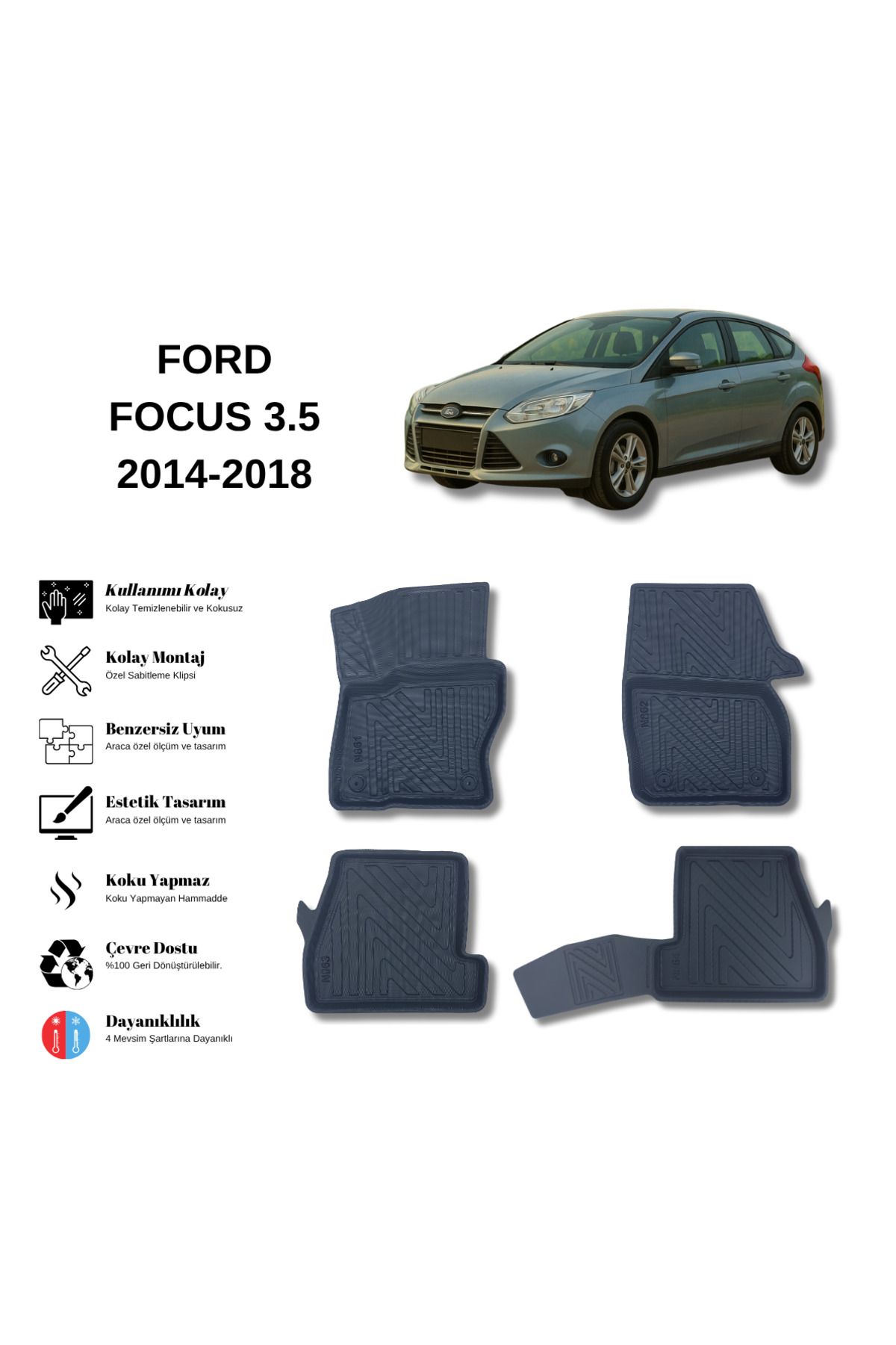 AutoWeller Ford Focus 3.5 2014-2018 3D Havuzlu Oto Paspas