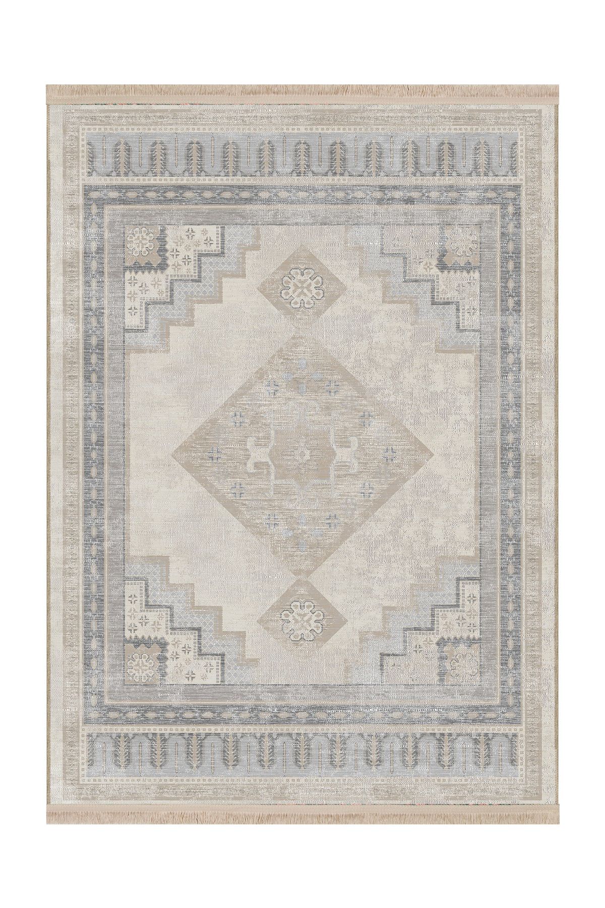 Rugs Modern Halı Mottos Koleksiyonu Gri Bej Geleneksel Desenli Dokuma Taban Dekoratif Halı mottos19